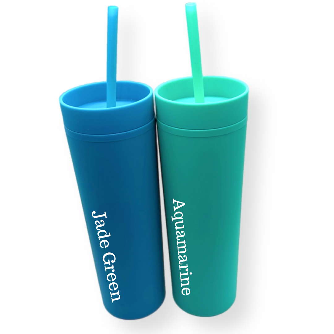 Black, Coral, Purple, Teal - 16 oz Acrylic Tumblers with Straws