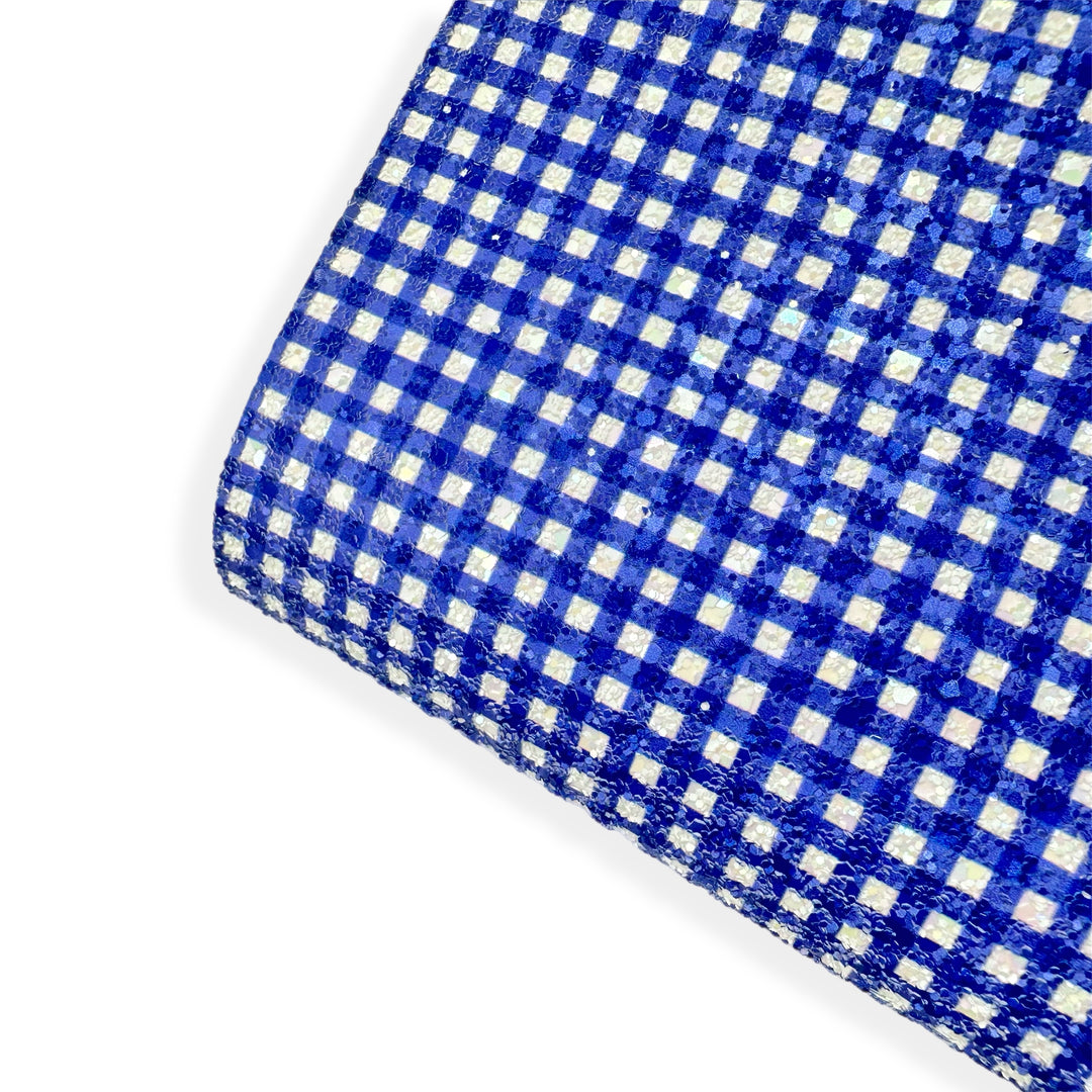 Royal Blue Gingham Chunky Core Glitter Fabric