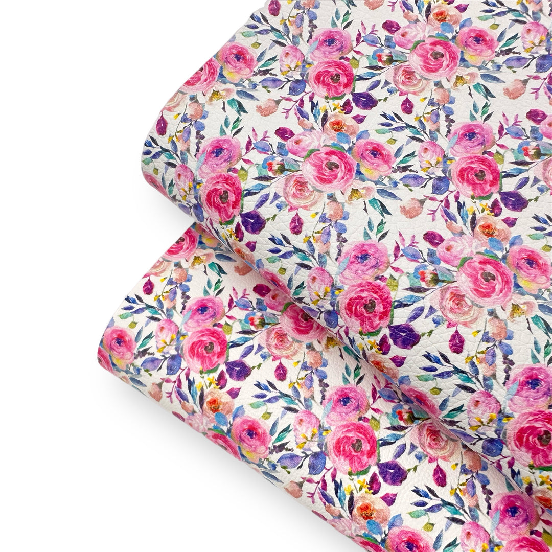 Pretty Please Pink Blooms Premium Faux Leather Fabric