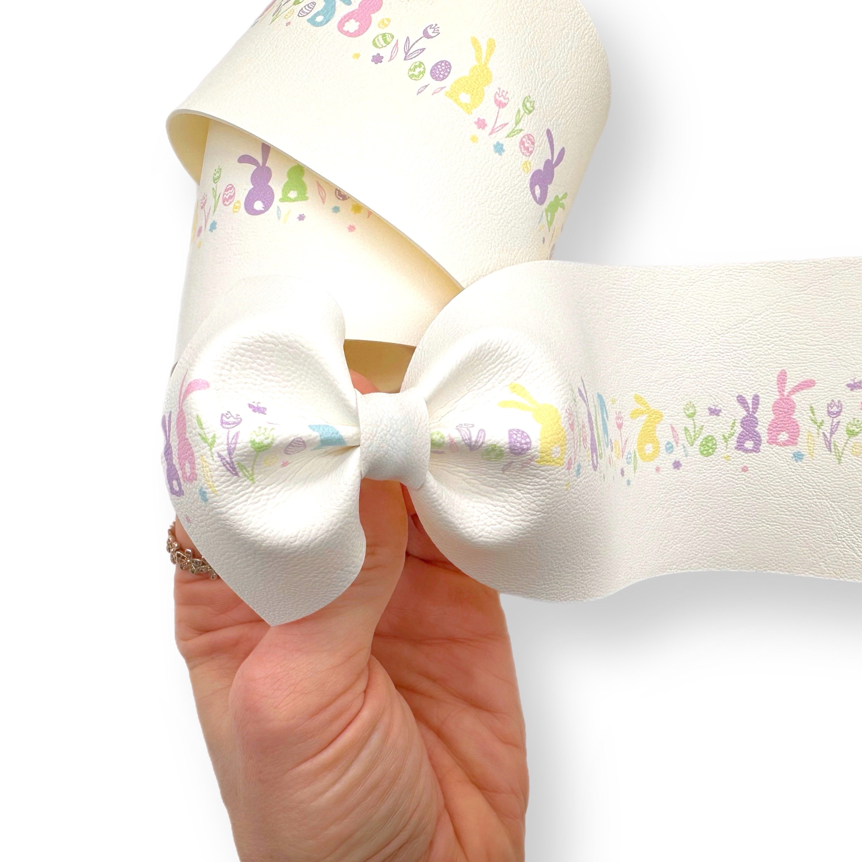 Pastel Rainbow Bunny Bums Faux Leather Mega Bow Strips