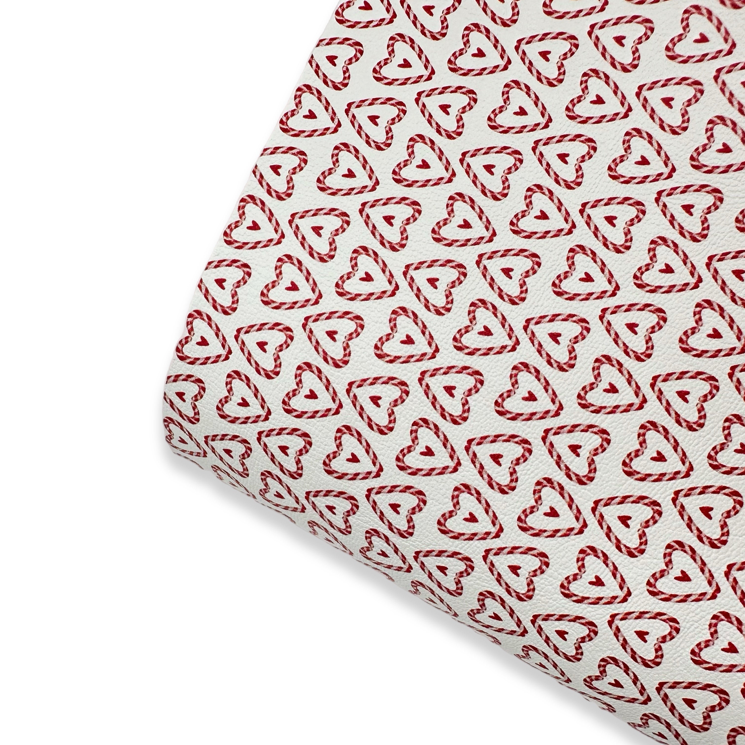 Sweet Candy Cane Hearts Premium Faux Leather Fabric