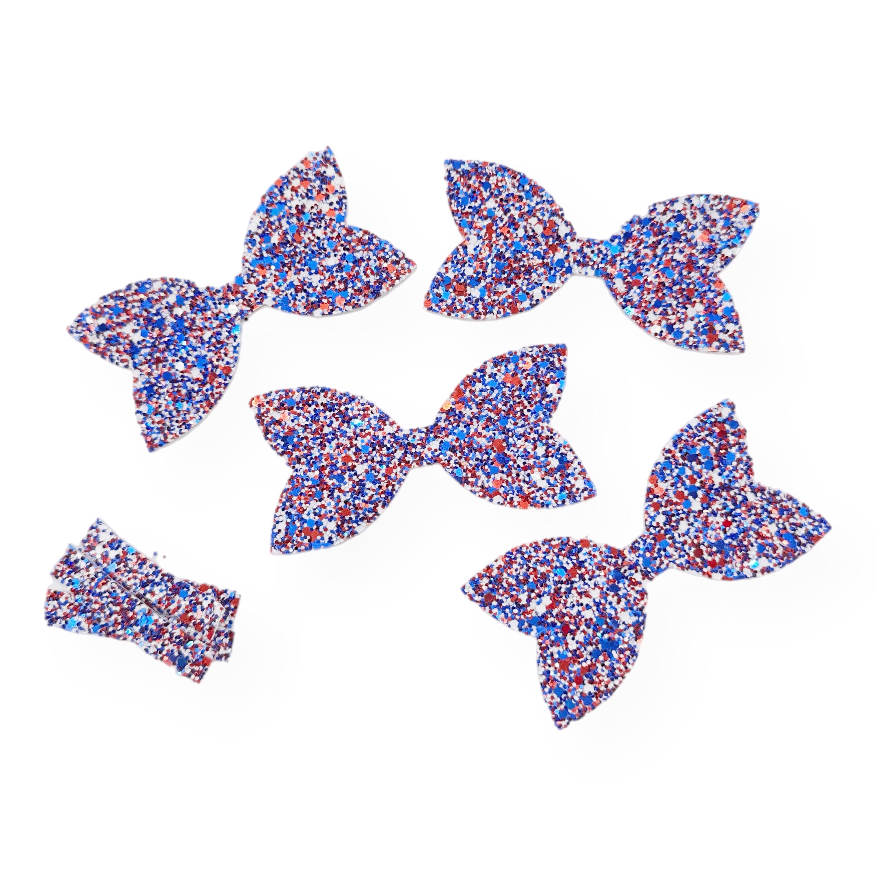 Patriotic Pre Cut Chunky Glitter Bow Tails & Centres 3.5”- 4 Pack