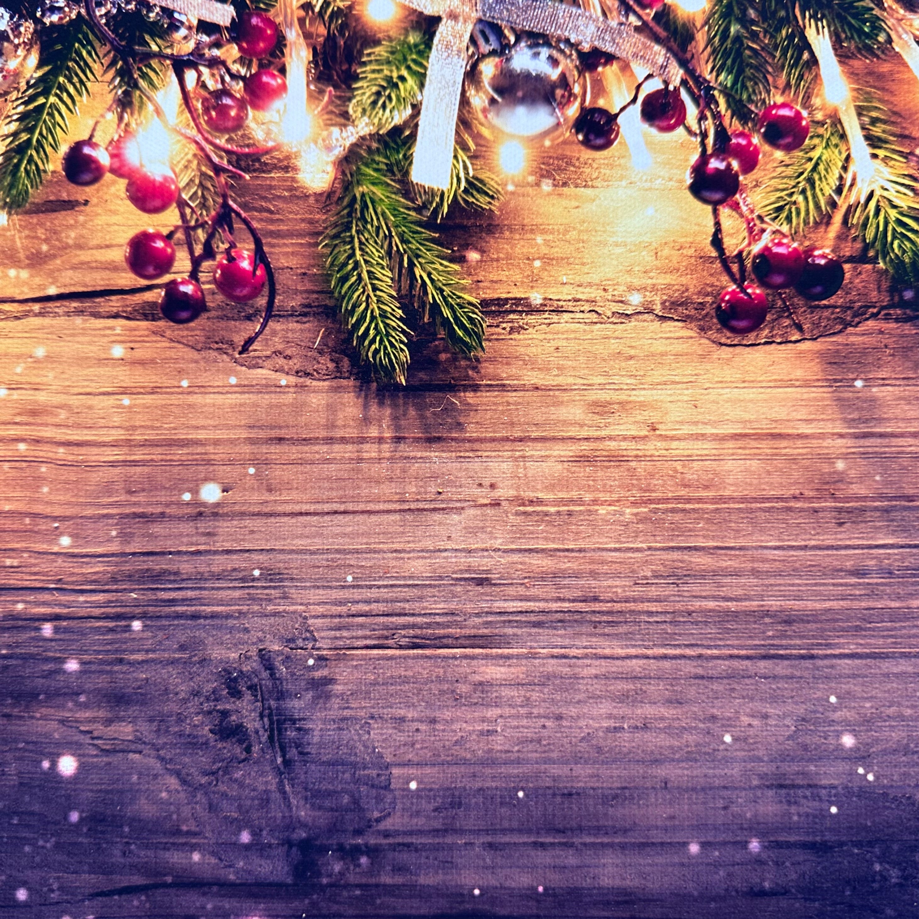 Xmas Garland Wooden Effect Canvas Photography Background