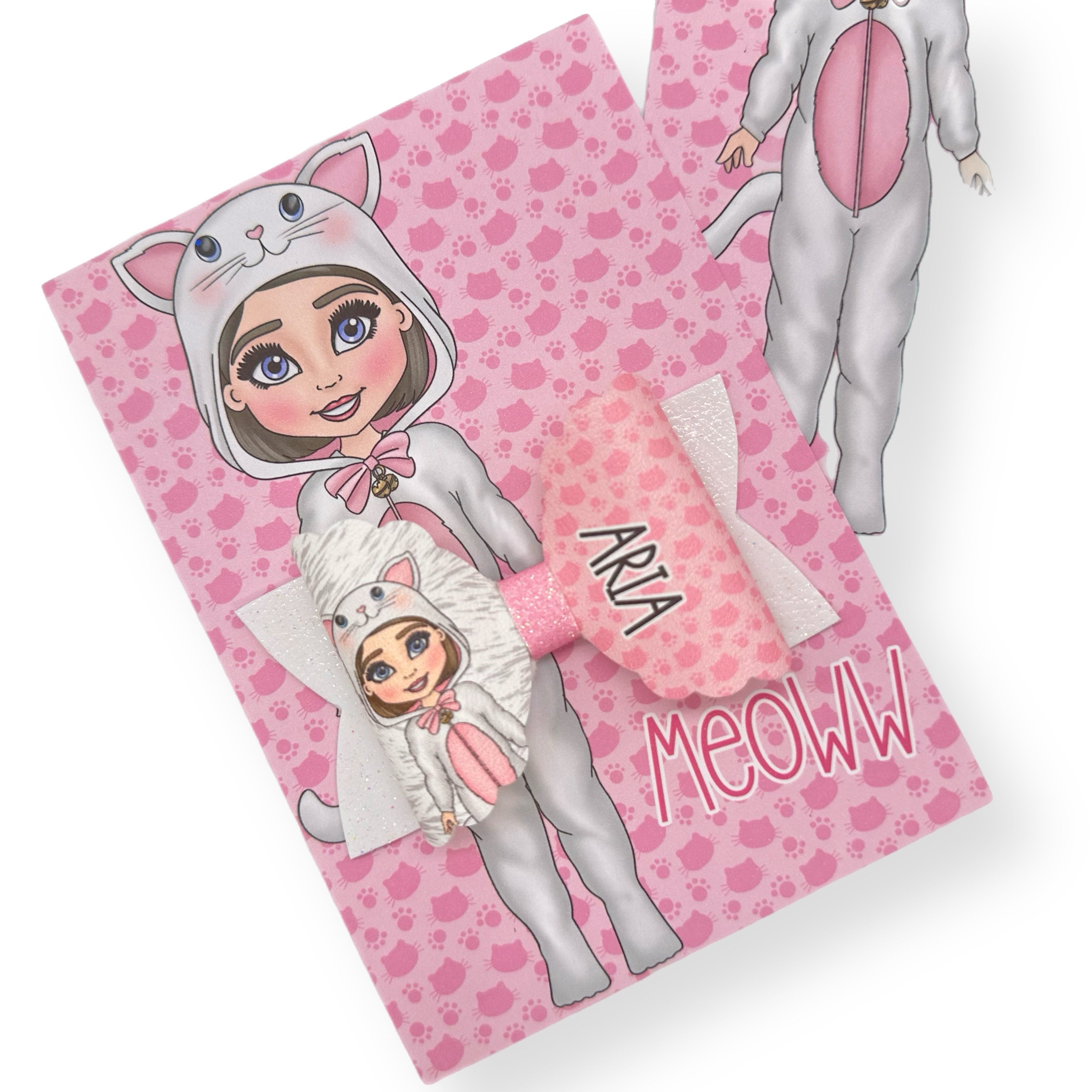Little White Kitten Dolly Bow Cards- Single Card