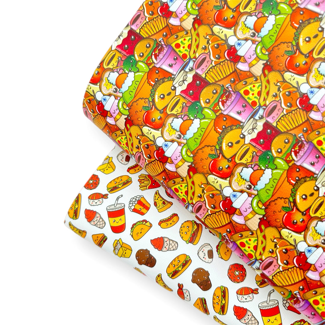 Kawaii Food Fest Premium Faux Leather Fabric