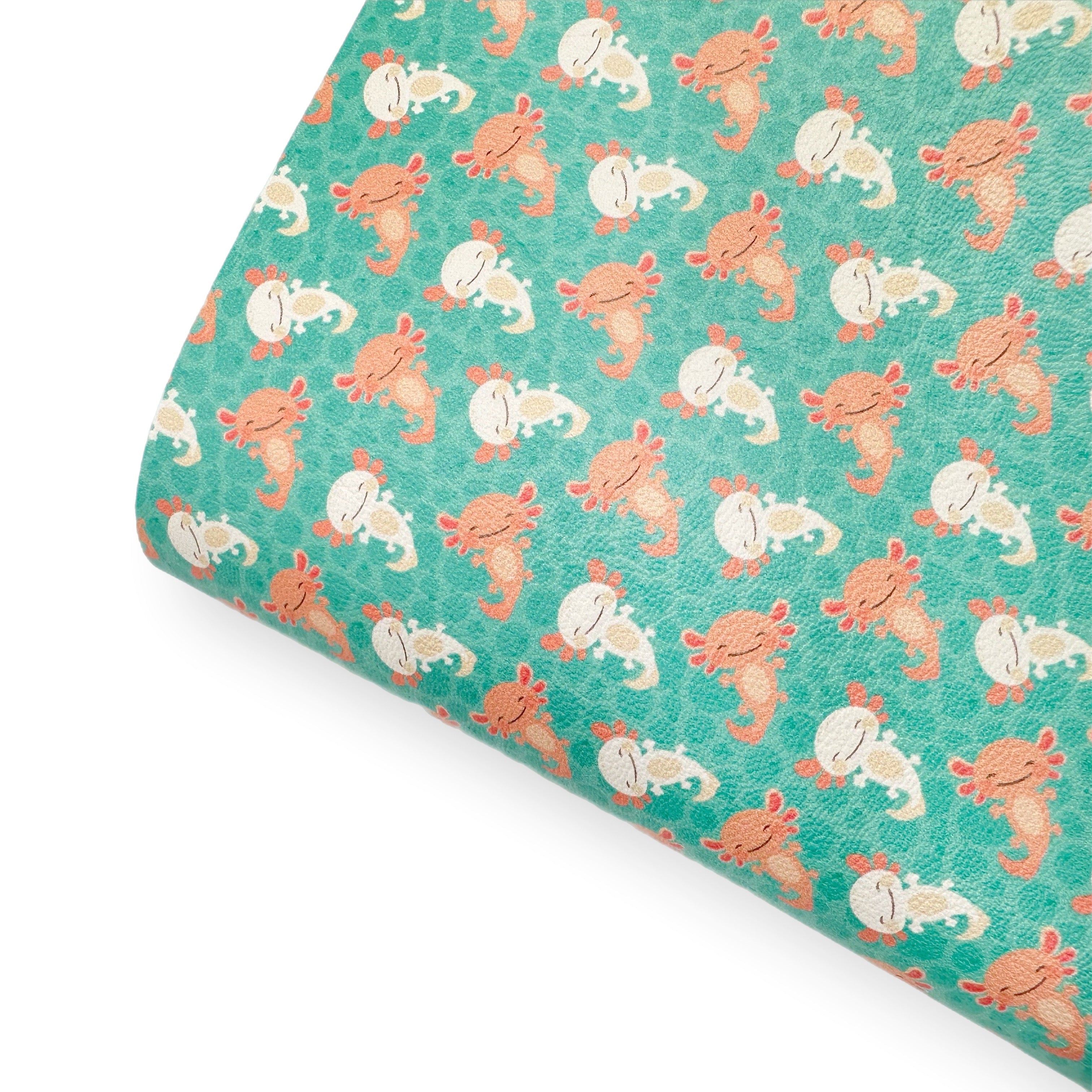 Aqua Axolotls Premium Faux Leather Fabric