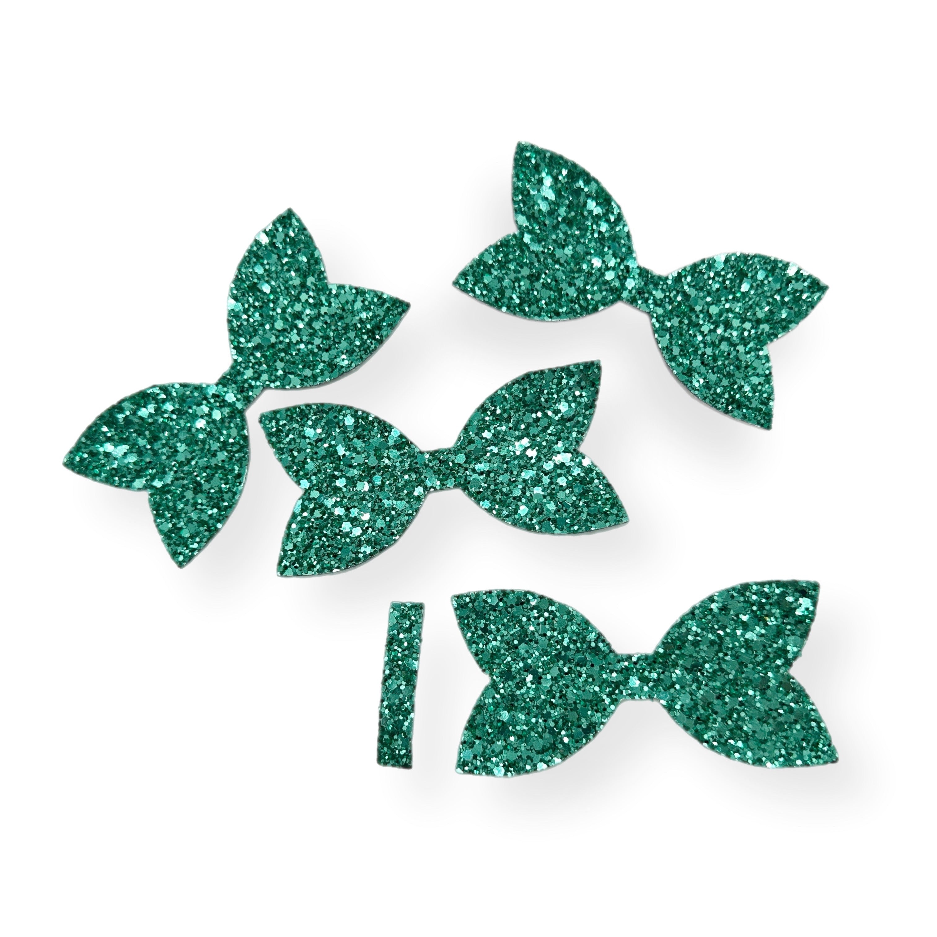 Jade Green Pre Cut Chunky Glitter Bow Tails & Centres 3.5”- 4 Pack