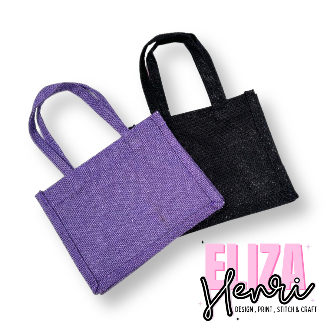 Pink, Black, Purple, Lilac Coloured Mini Jute Gift Bags
