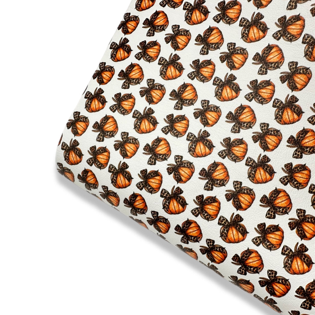 Leopard Bow Pumkins Premium Faux Leather Fabric