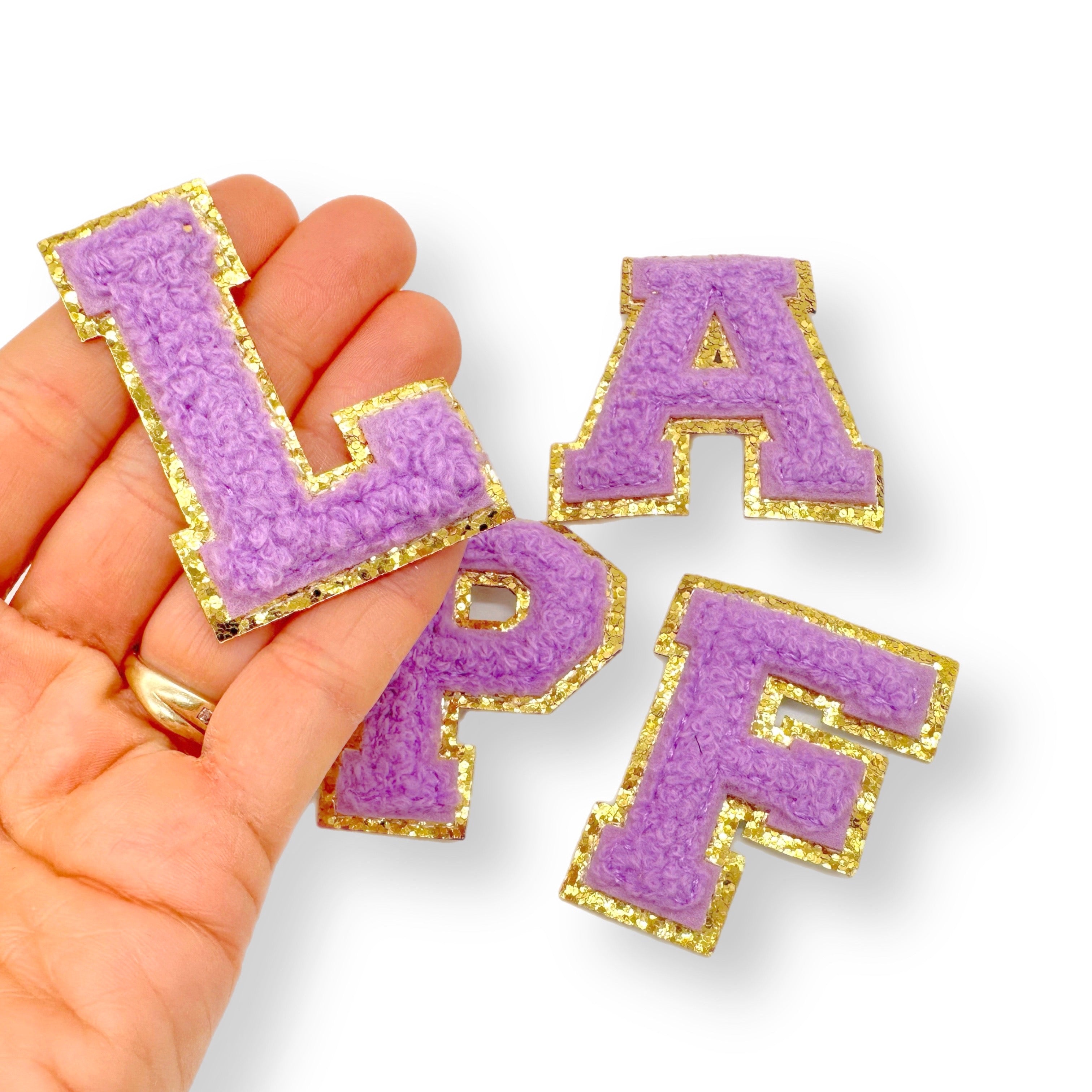 Lilac Letters Chenille Patches