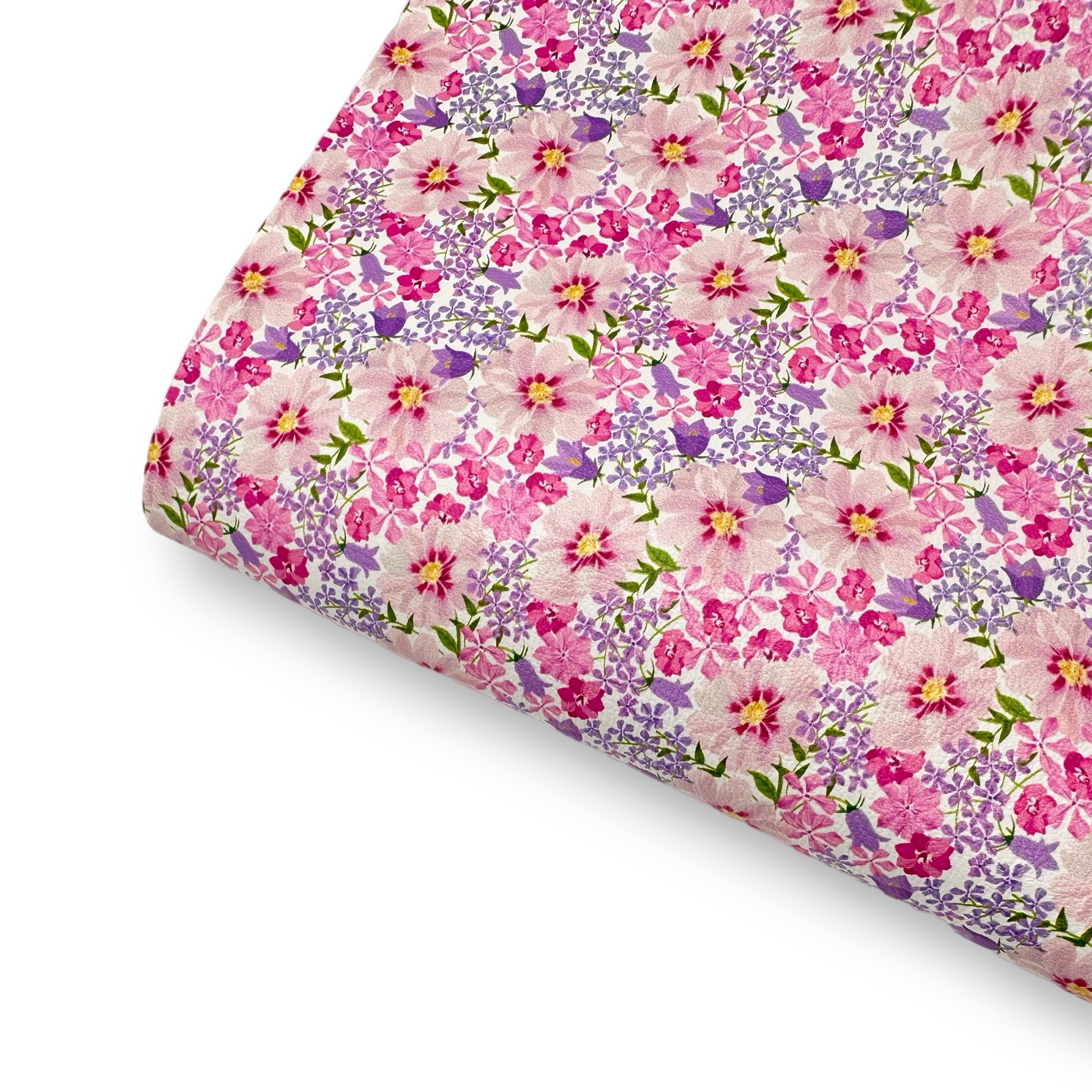 Lavender & Pink Blooms Premium Faux Leather Fabric