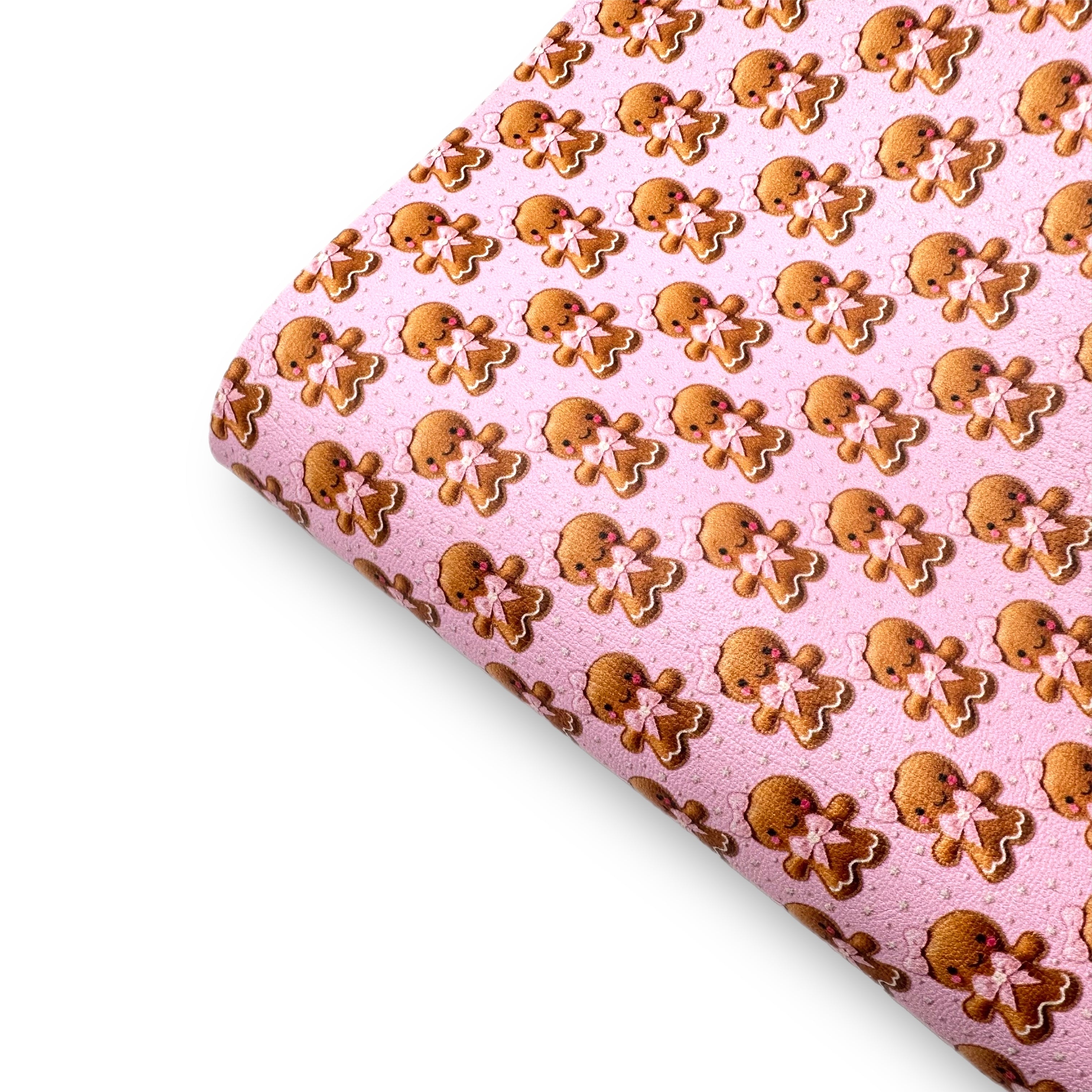 Pink Embroidered Gingerbreads Premium Faux Leather Fabric Sheets