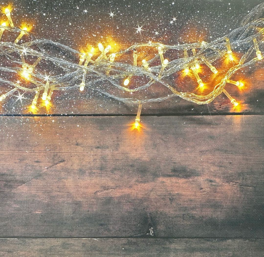 Festive Lights Dark Wooden Effect Canvas Photography Background