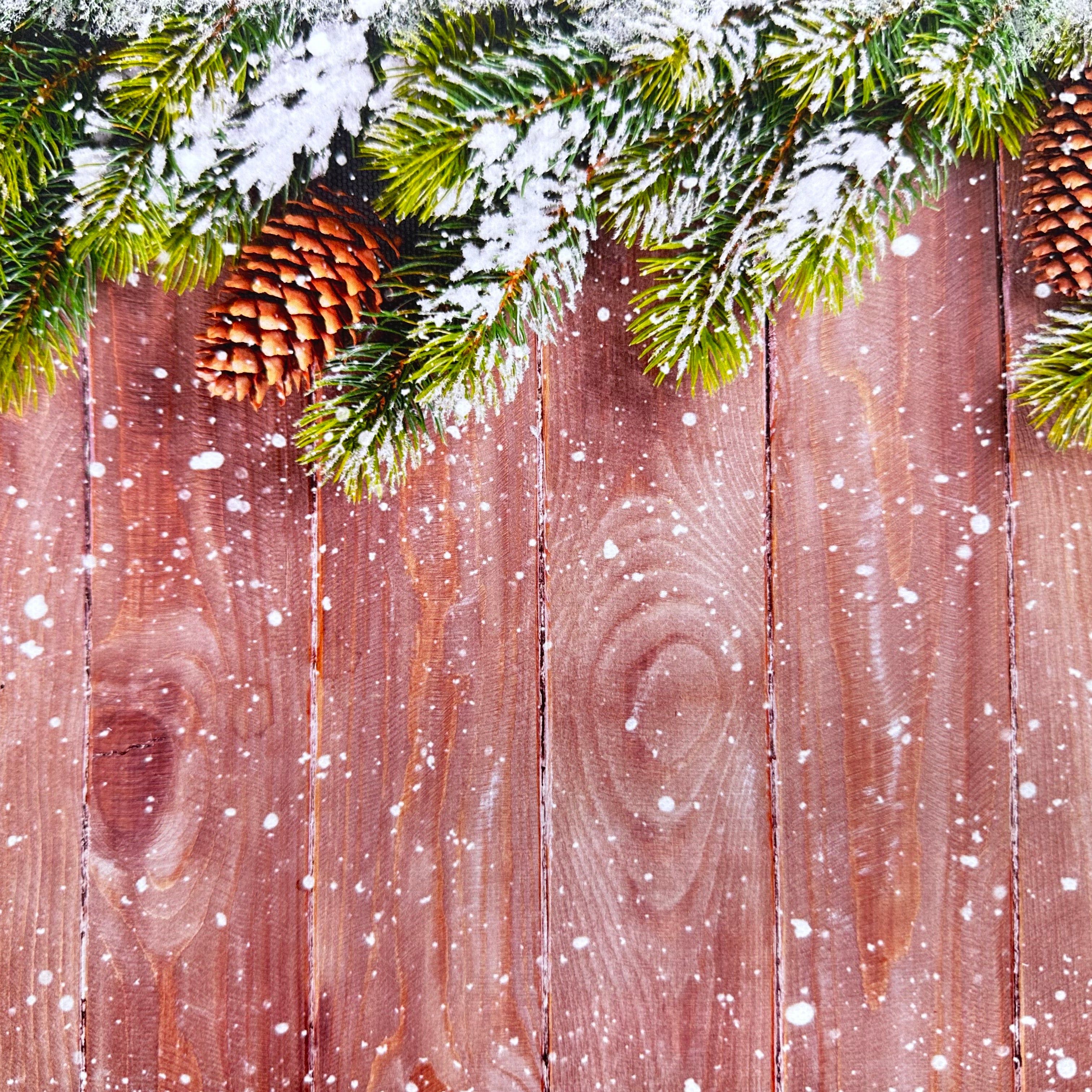 Snowy Garland Wood Effect Canvas Photography Background