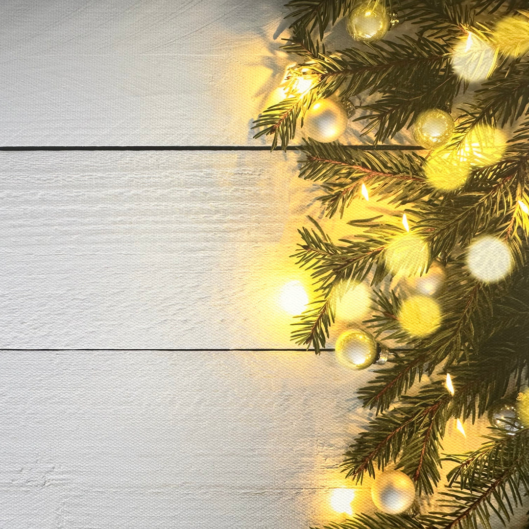 Xmas Tree Lights Wooden Xmas Canvas Photography Background