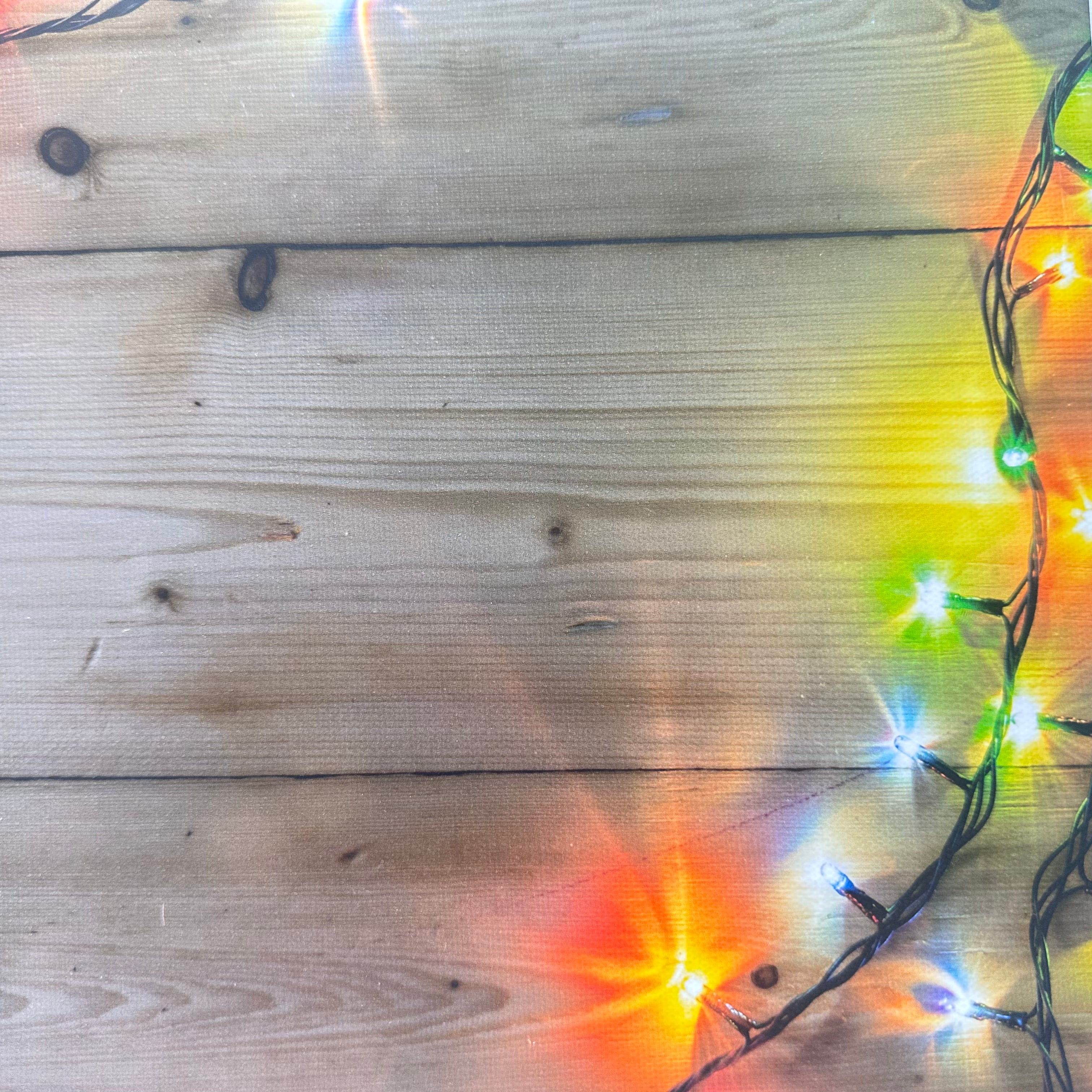 Coloured Xmas Lights Wooden Effect Canvas Photography Background