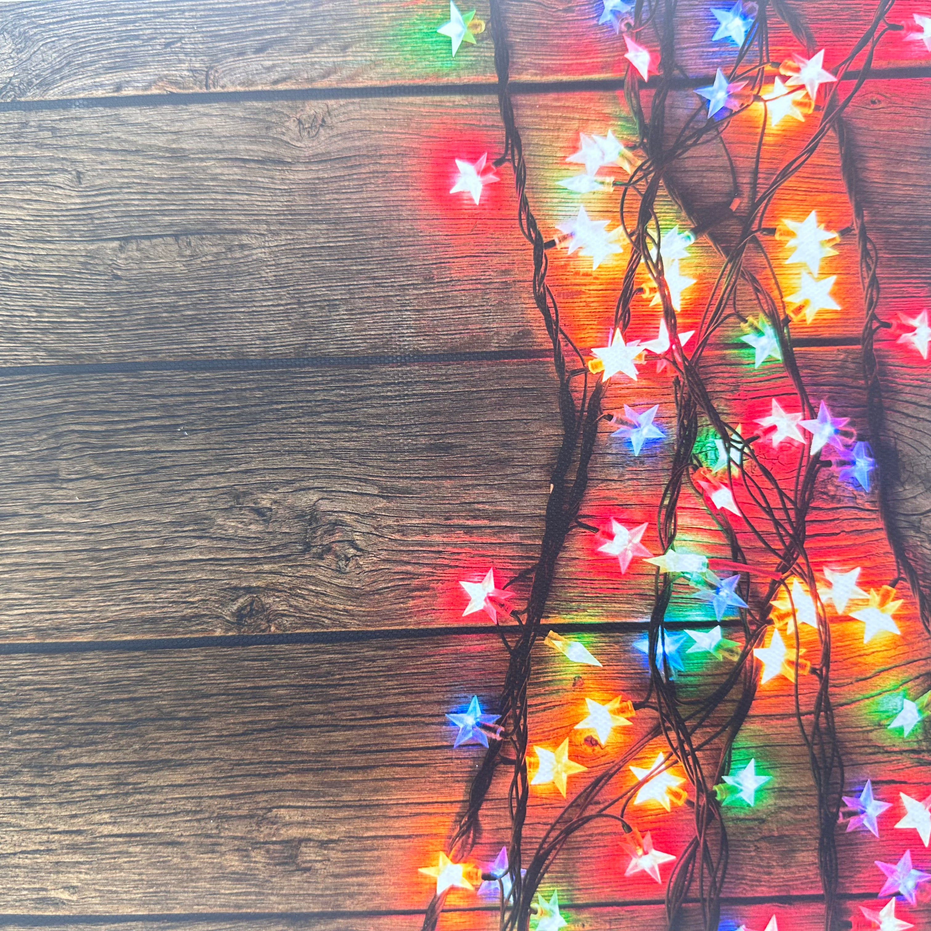 Coloured Starry Lights Side Wooden Effect Canvas Photography Background