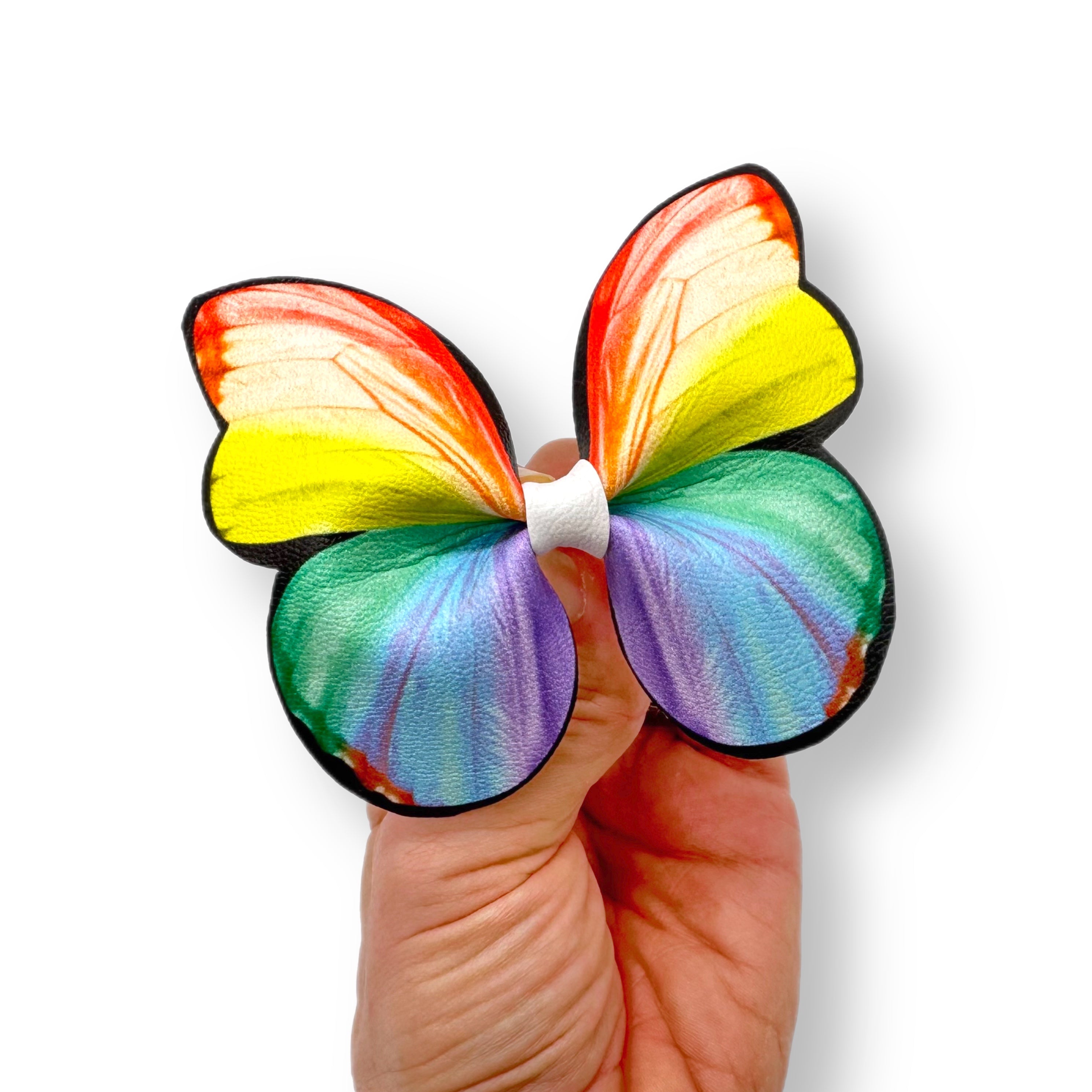 Brightest Rainbow Butterfly Pinch Bows DIY Cut Out Faux Leather Fabric Sheets