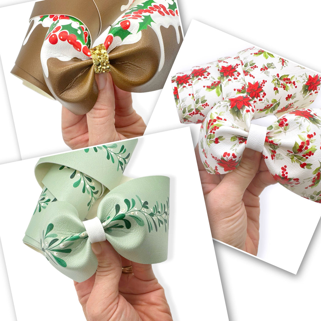 Pretty Christmas Floral Faux Leather Mega Bow Strips