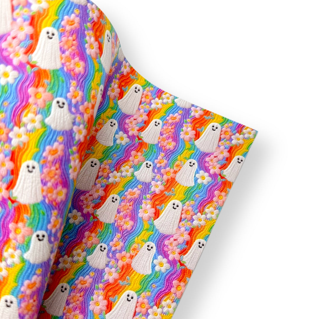 Embroidered Rain-boo ghosties  Premium Faux Leather Fabric Sheets