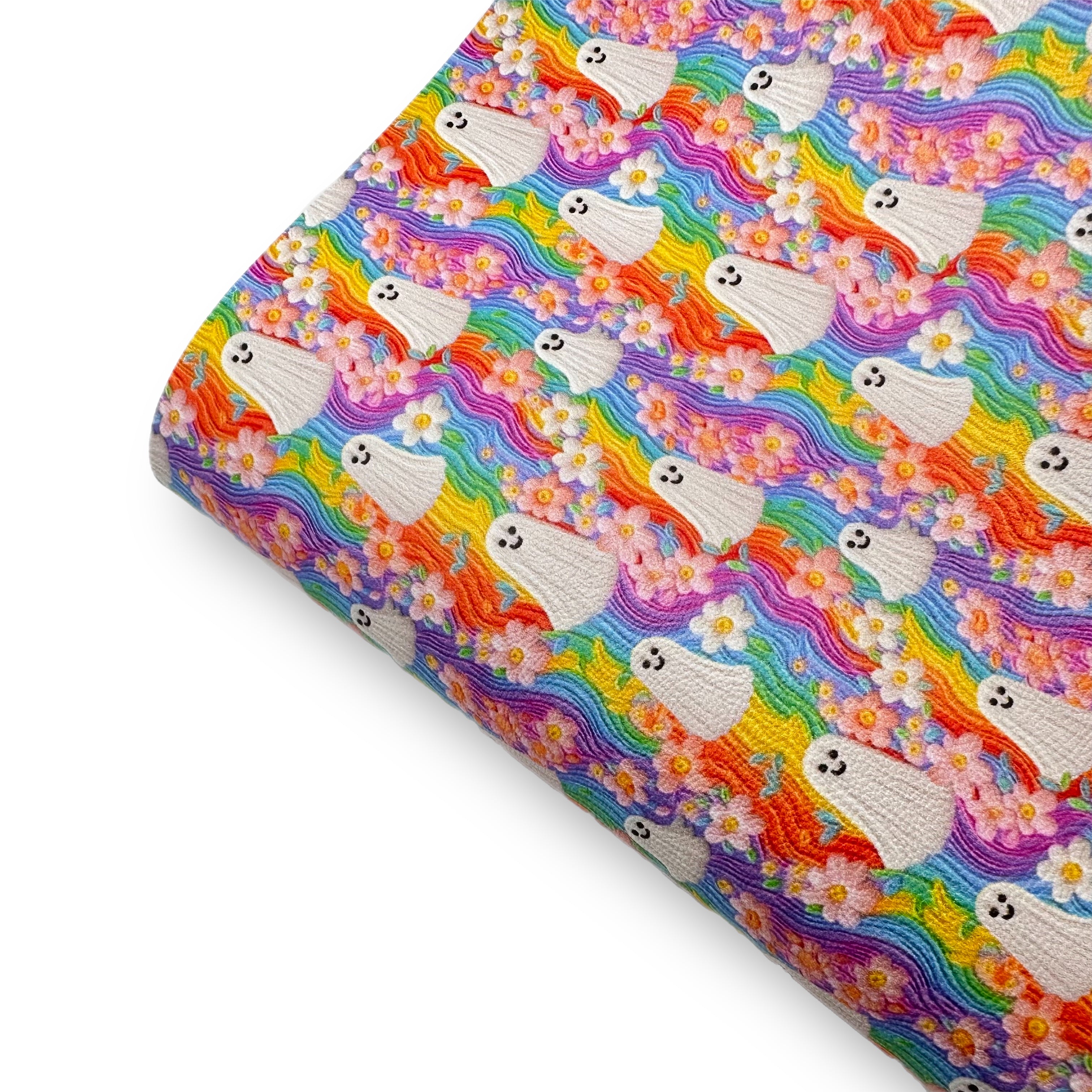 Embroidered Rain-boo ghosties  Premium Faux Leather Fabric Sheets