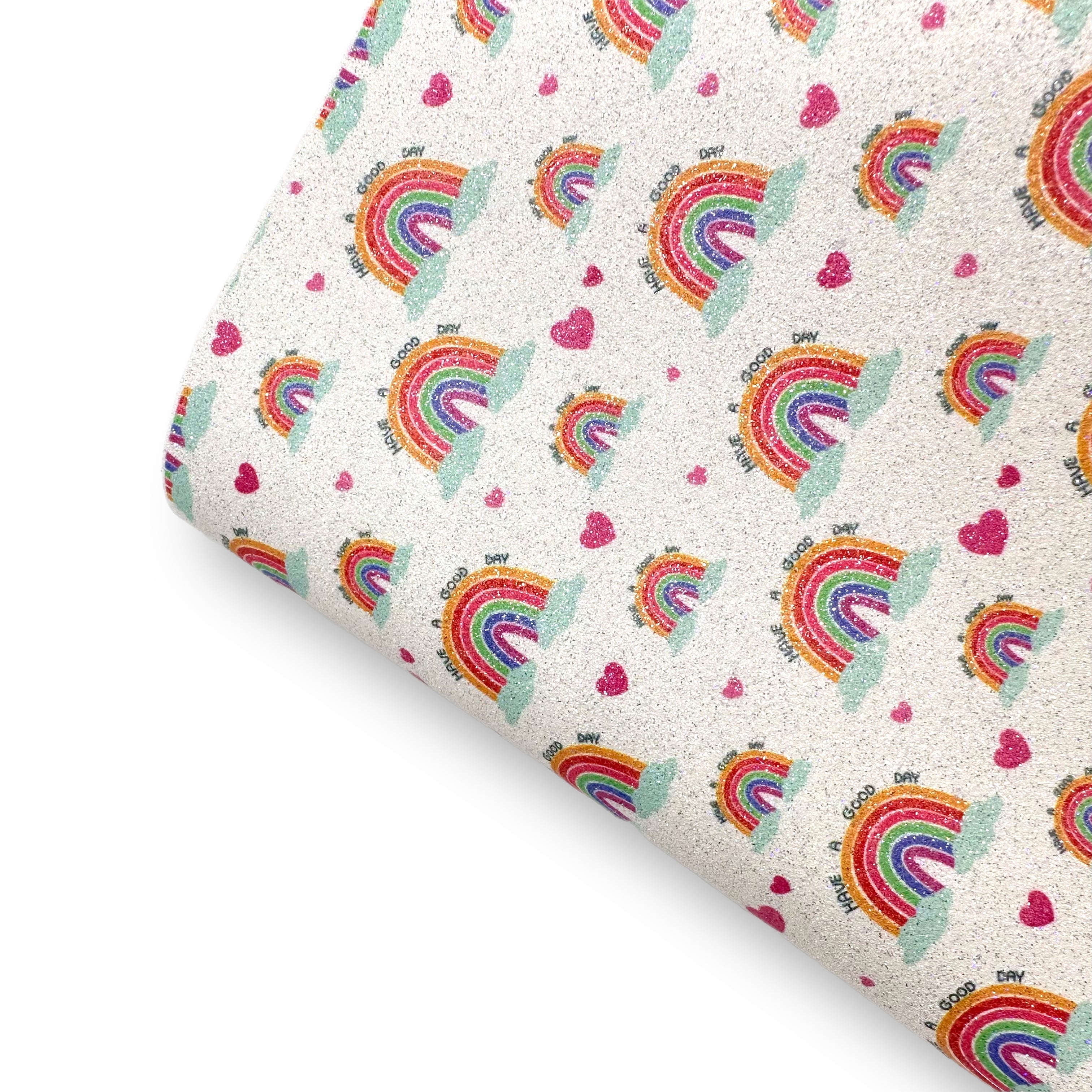 Have a Good Day Rainbow Printed Fine Core Glitter Fabric