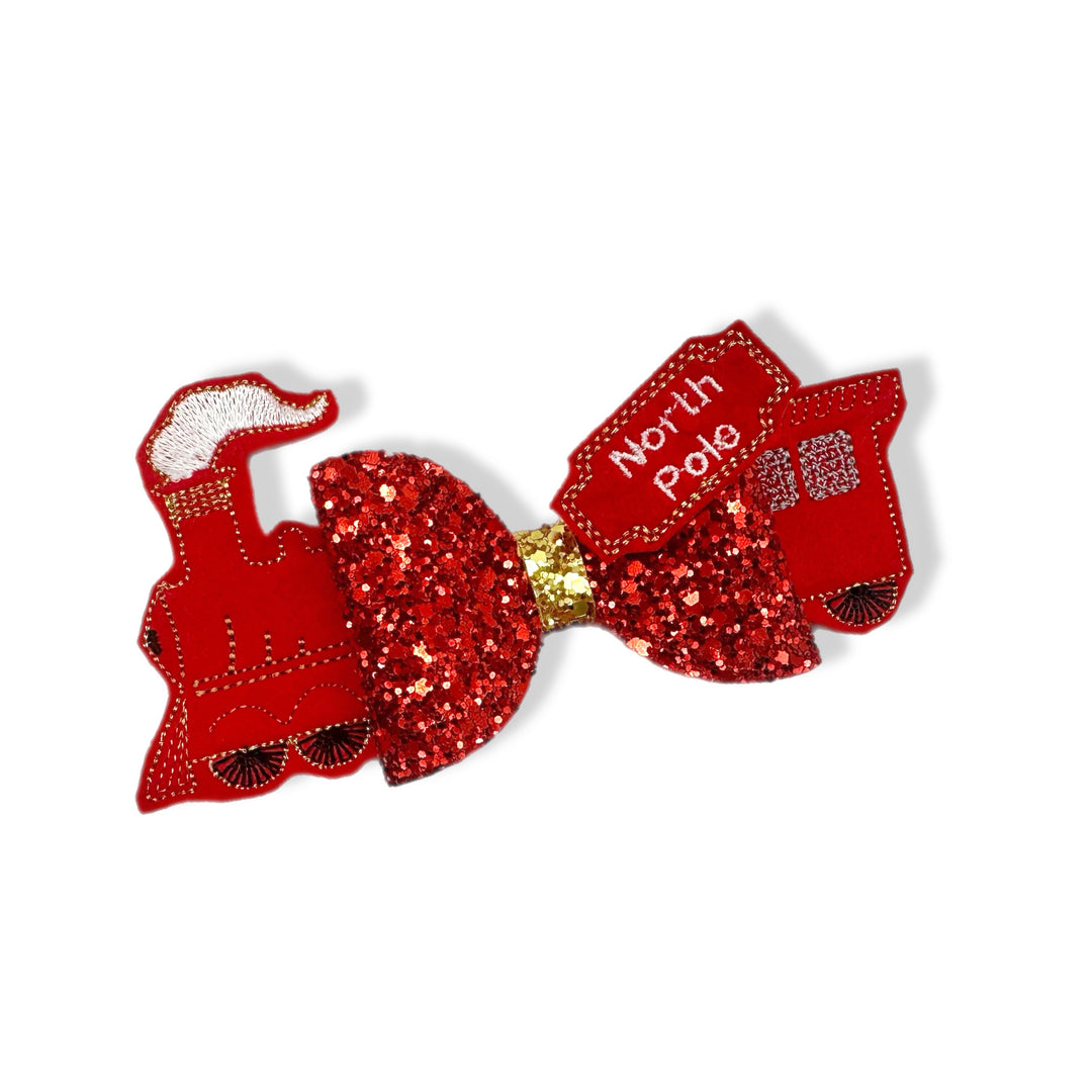 Christmas Express Train Embroidered Bow Tails