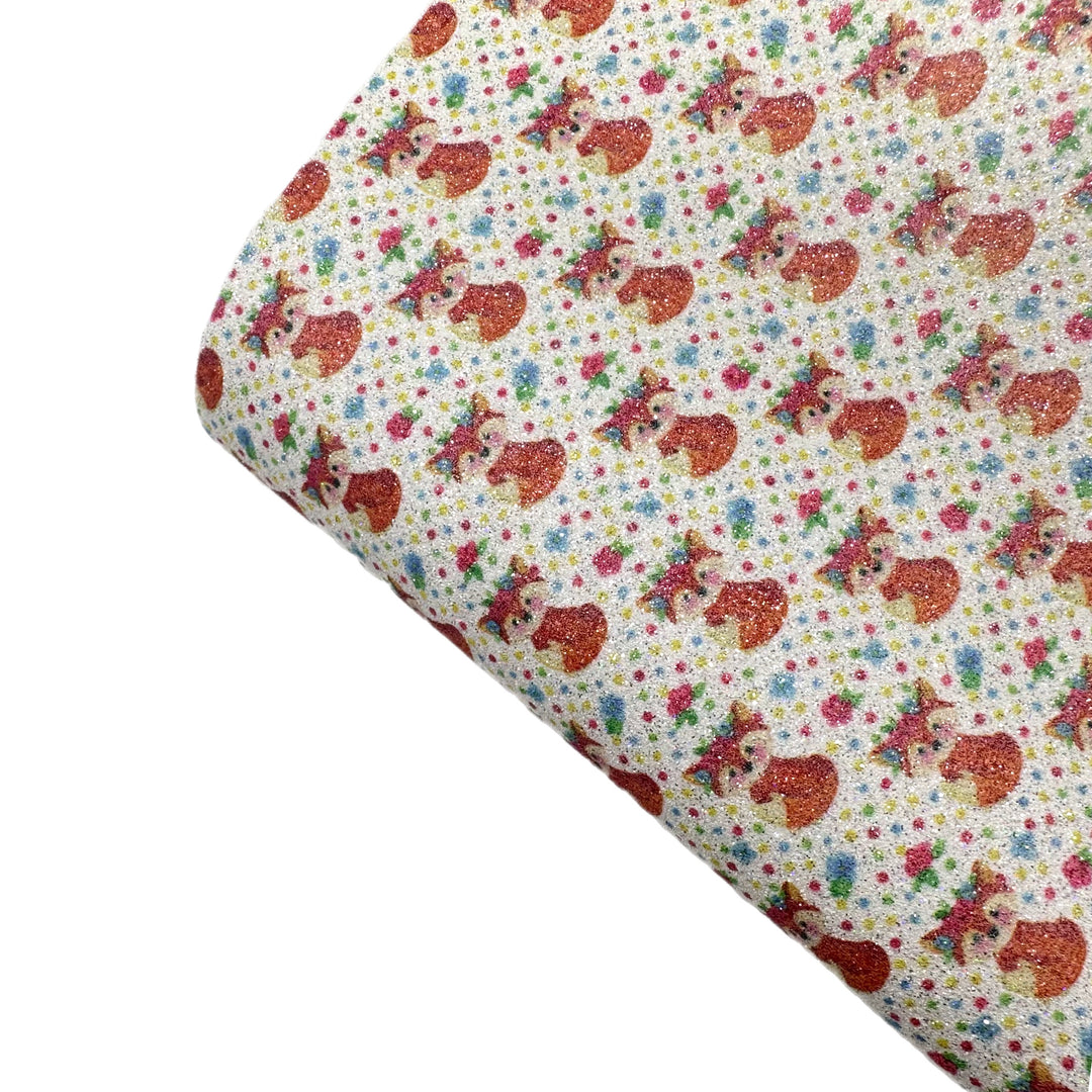 Polka Dot Fox Printed Fine Core Glitter Fabric