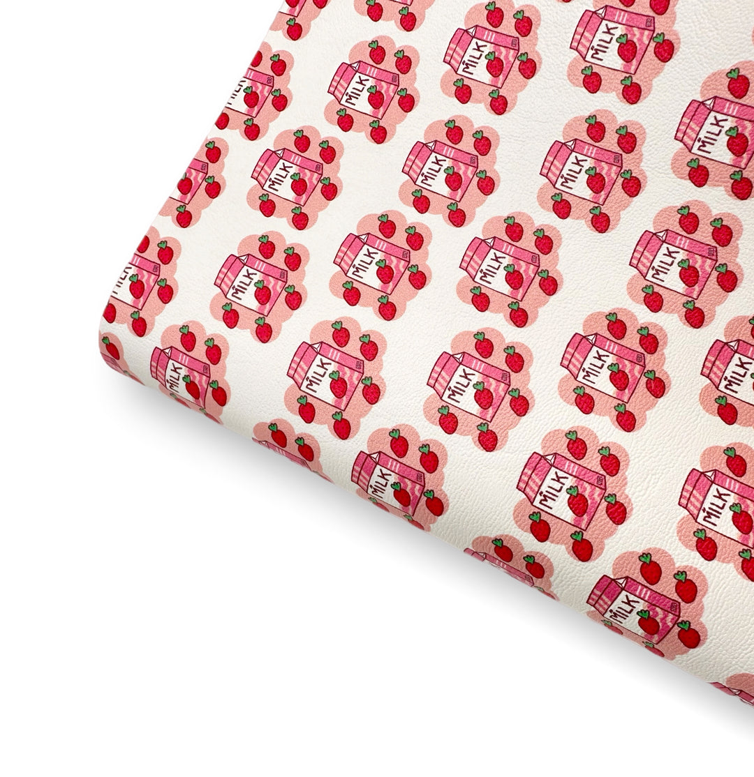 Strawberry Milkshakes Premium Faux Leather Fabric