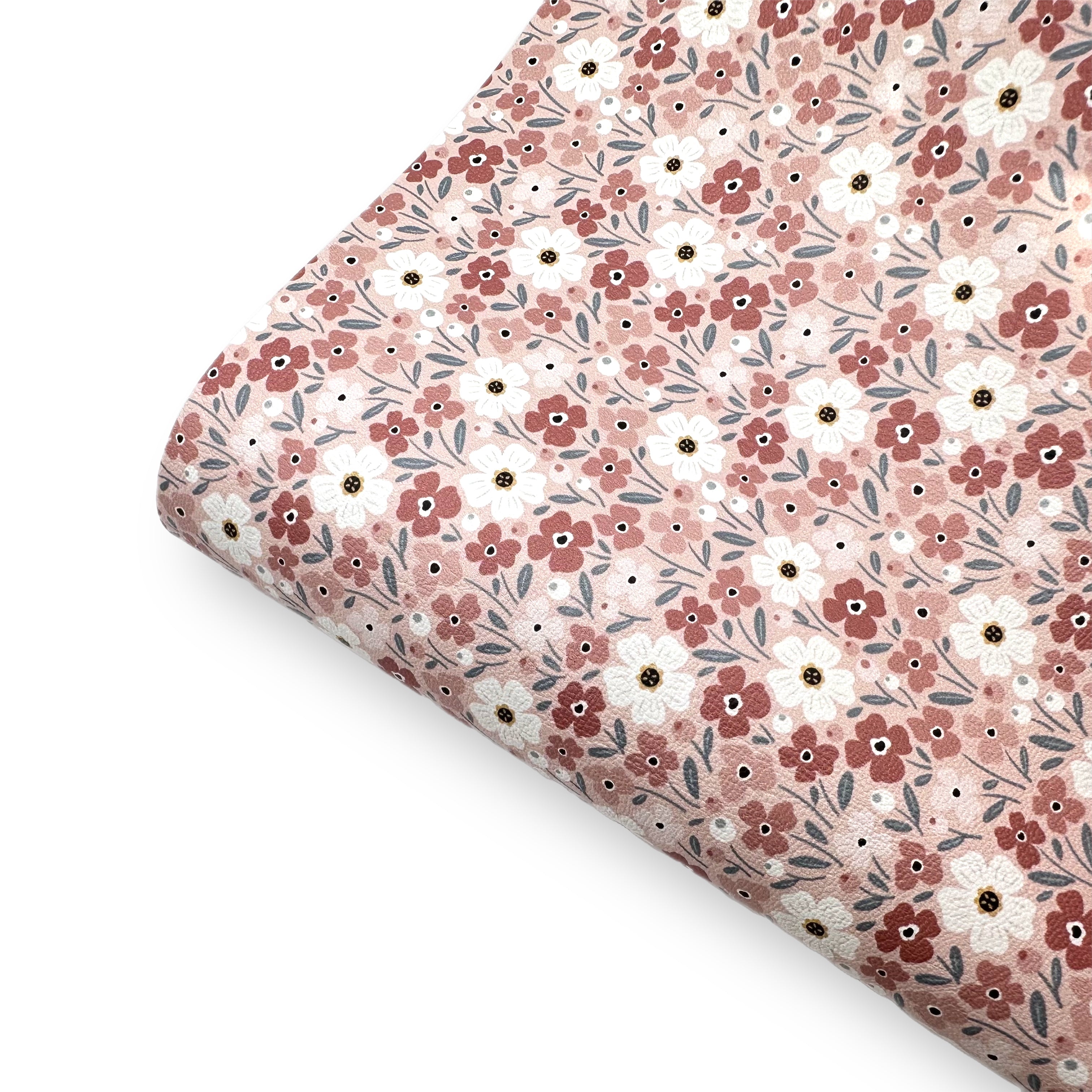 Ditsy Pink Autumn Florals Premium Faux Leather Fabric Sheets