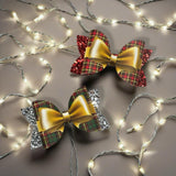 Tartan Gold Gift Wrap Bow 3.5” | Pre Cut DIY Hair Bow Loops & Optional Tails