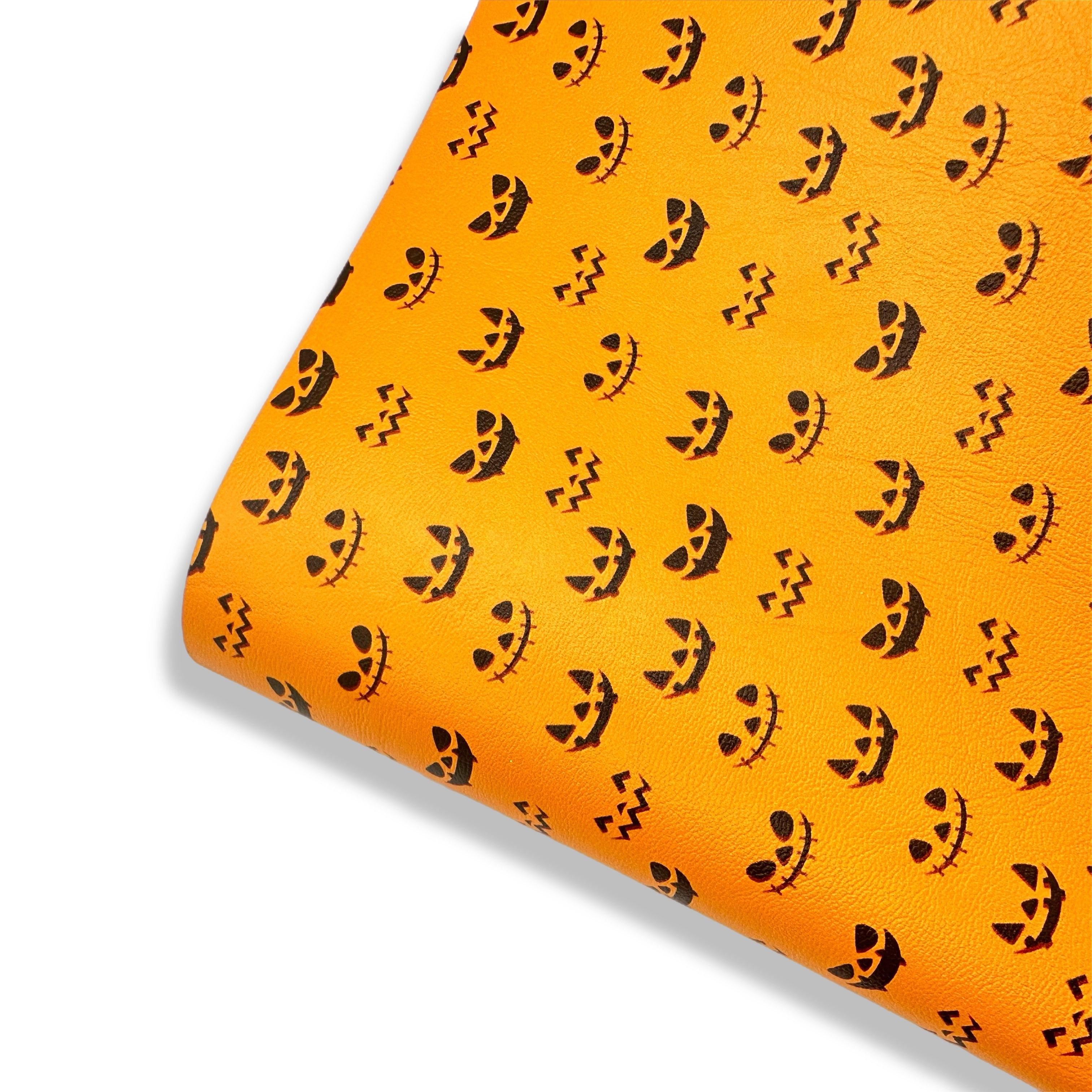 Pumpkin Faces Premium Faux Leather Fabric