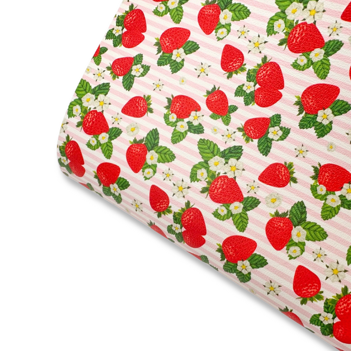 Strawberry Stripes Premium Faux Leather Fabric