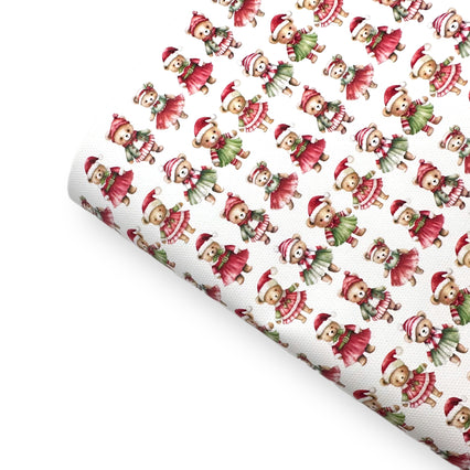 Teddy Bear Christmas Party Lux Premium Canvas Bow Fabrics