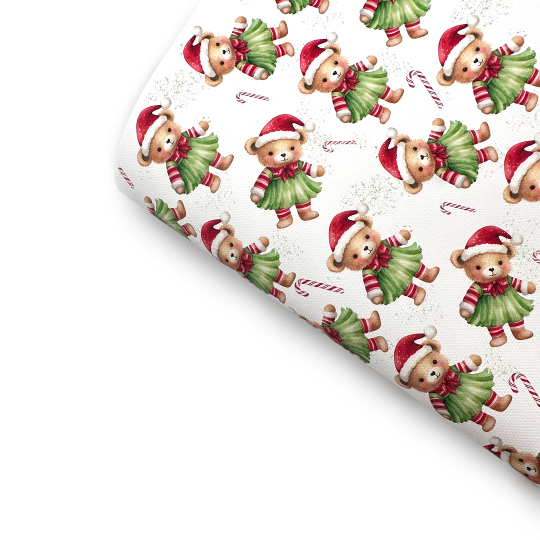 Xmas Teddy Larger Pattern 1.75”Lux Premium Canvas Bow Fabrics