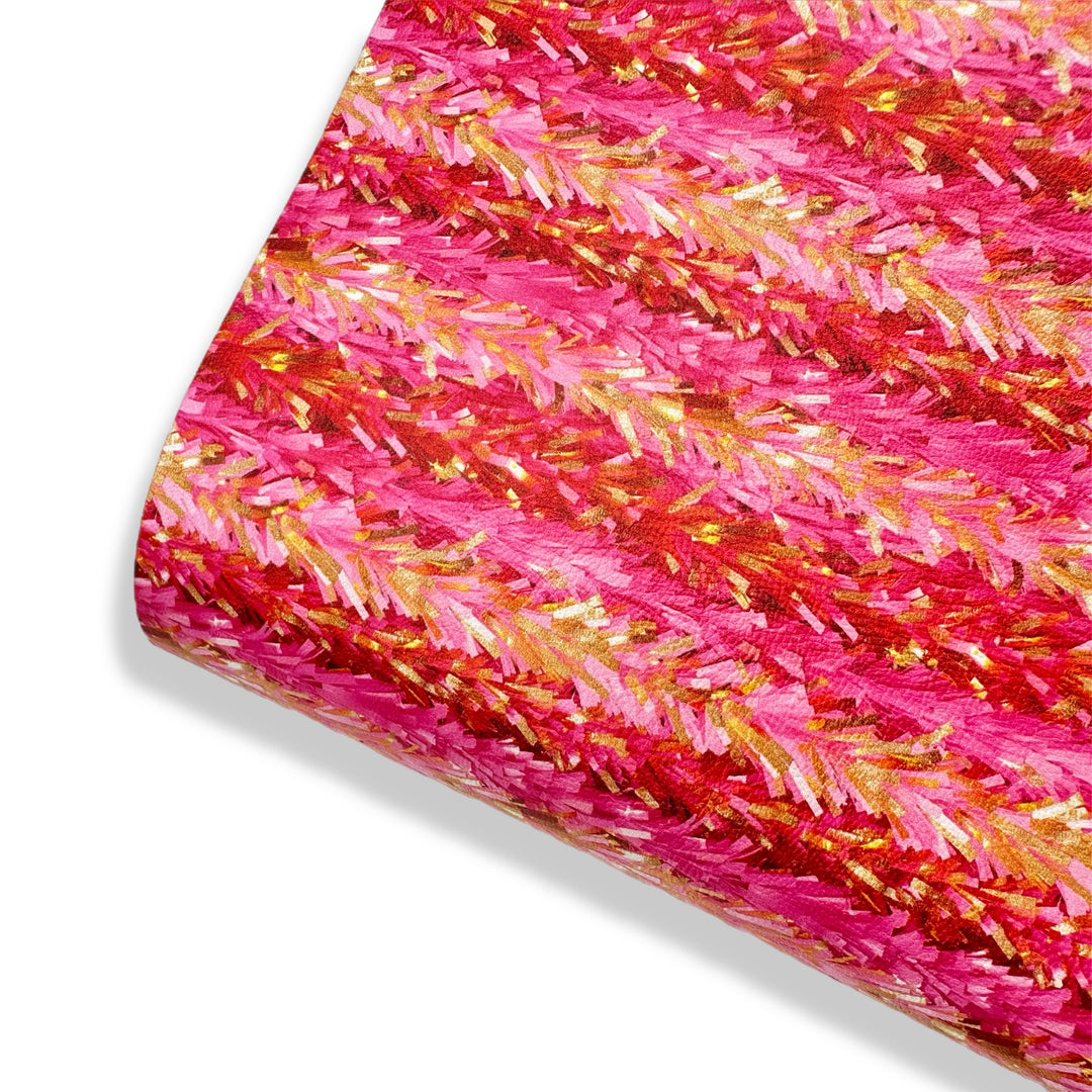 Pink & Gold Tinsel Time Premium Faux Leather Fabric