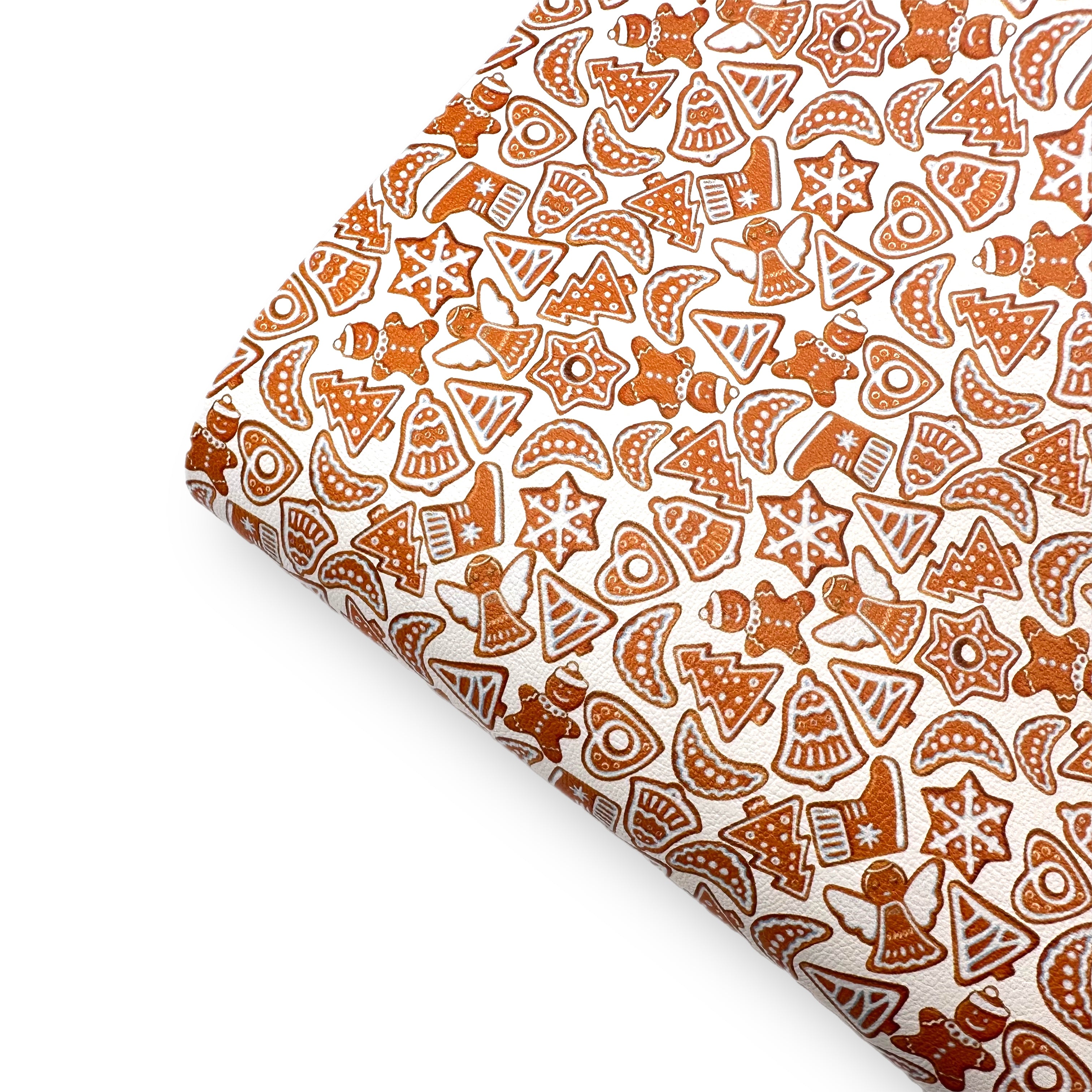 Gingerbread Cookie Shapes Premium Faux Leather Fabric Sheets