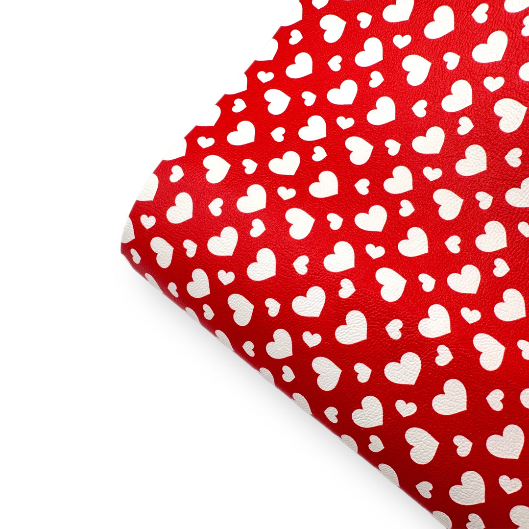 Santa Hearts Inverted Premium Faux Leather Fabric Sheets