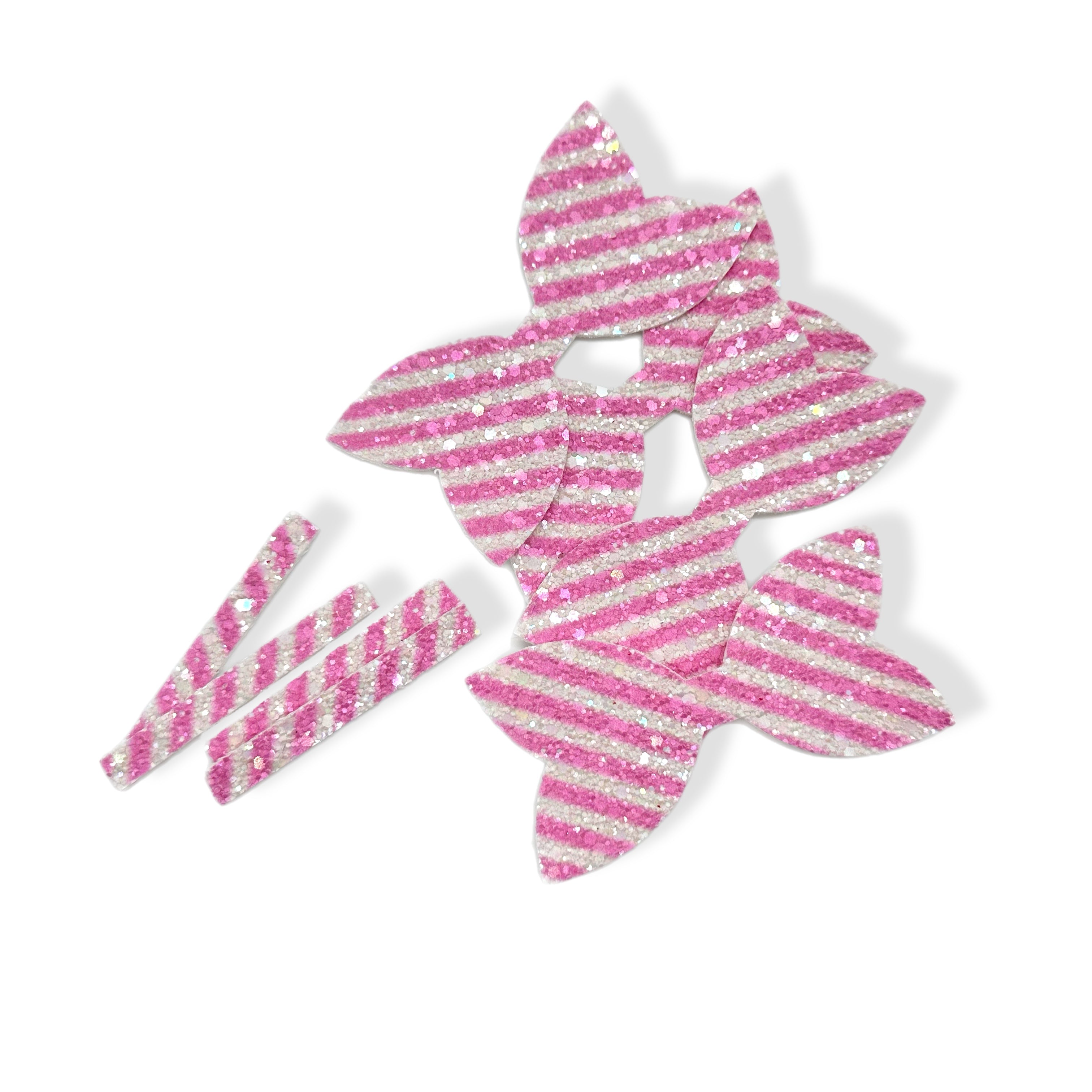 Pink Candy Cane Pre Cut Chunky Glitter Bow Tails & Centres 3.5”- 4 Pack