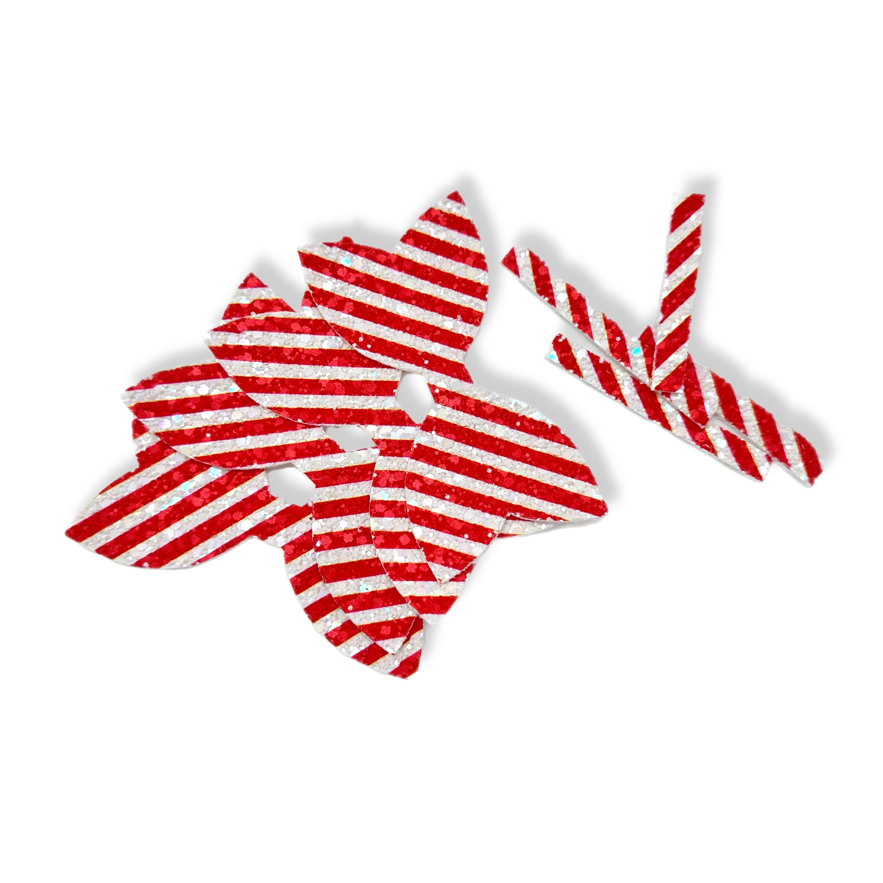 Red Candy Cane Pre Cut Chunky Glitter Bow Tails & Centres 3.5”- 4 Pack