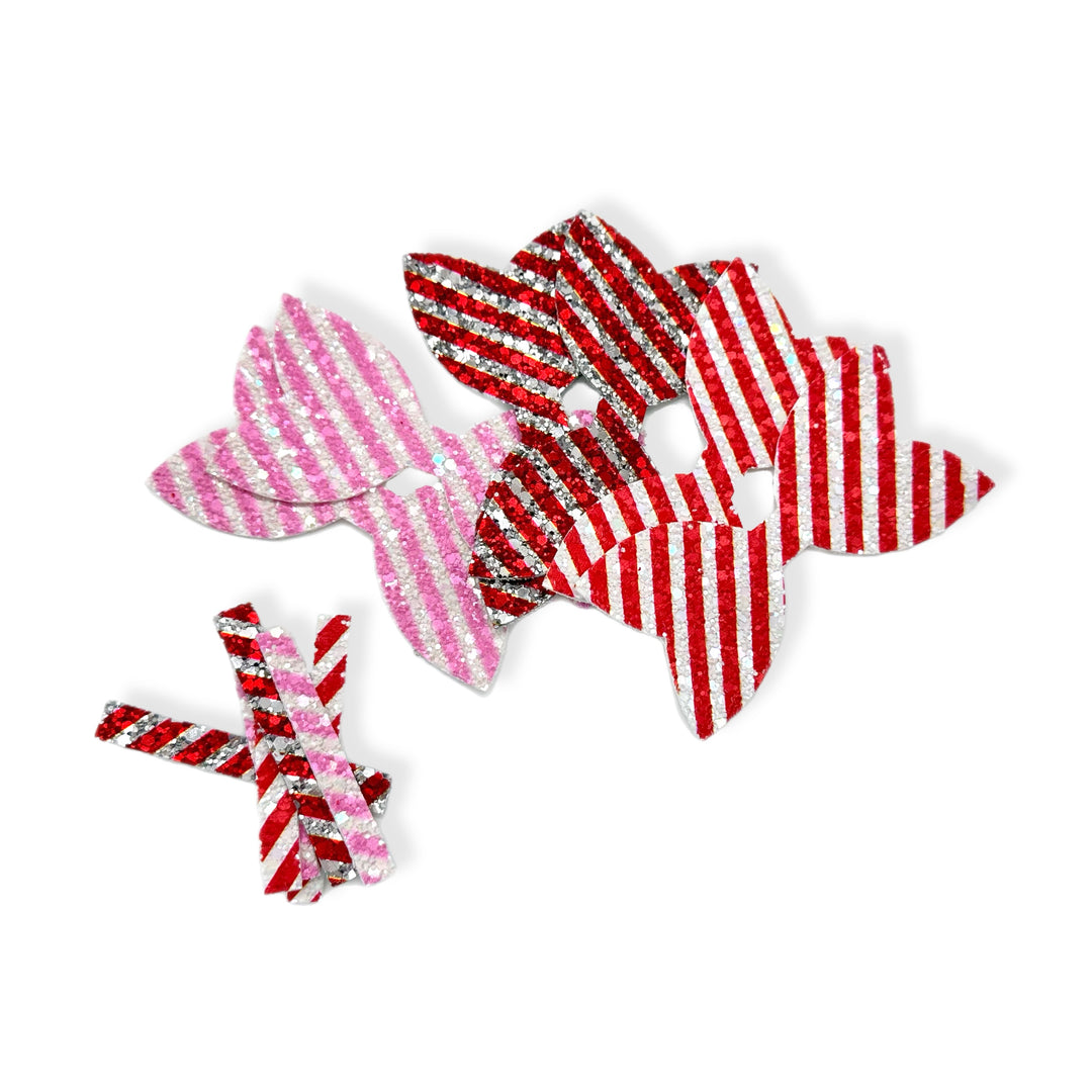 Mixed Candy Cane Trio Pack- Pre Cut Chunky Glitter Bow Tails & Centres 3.5”- Pack of 6