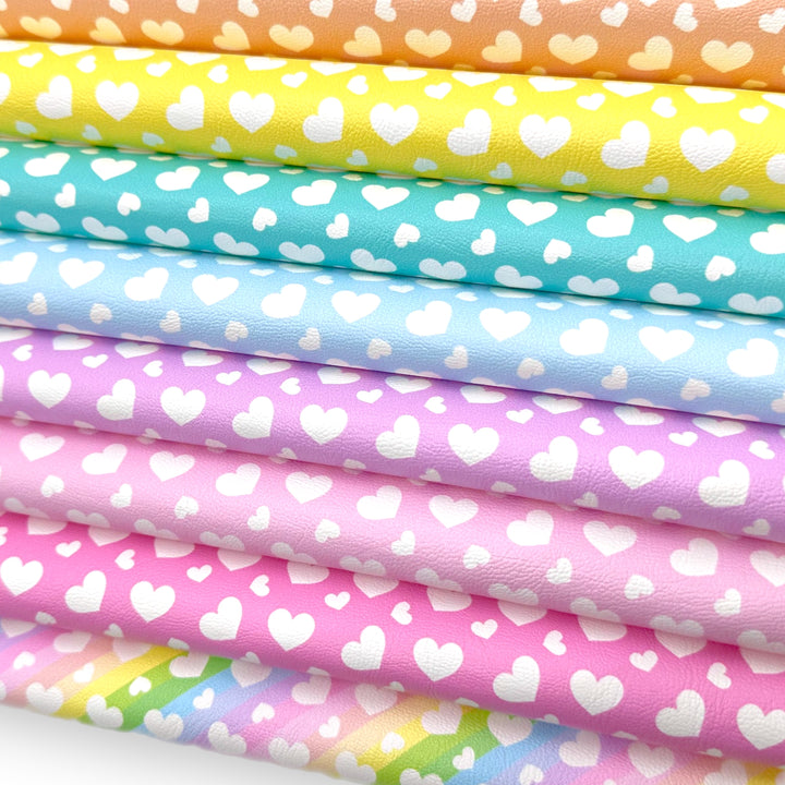 Perfect Pastel Hearts Inverted Premium Faux Leather Fabric Sheets