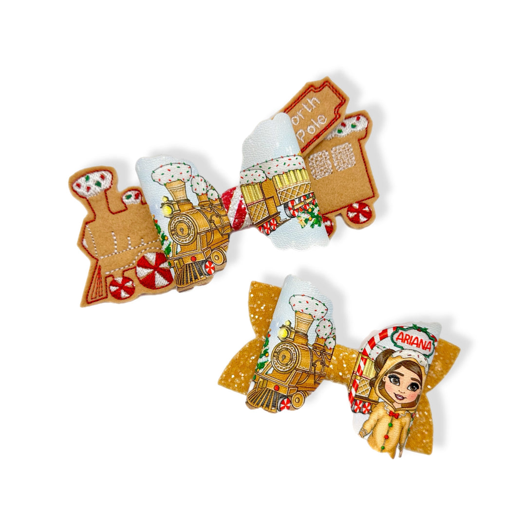 Gingerbread Dolly Express Train Bows 3.5” | Pre Cut DIY Hair Bow Loops & Optional Tails