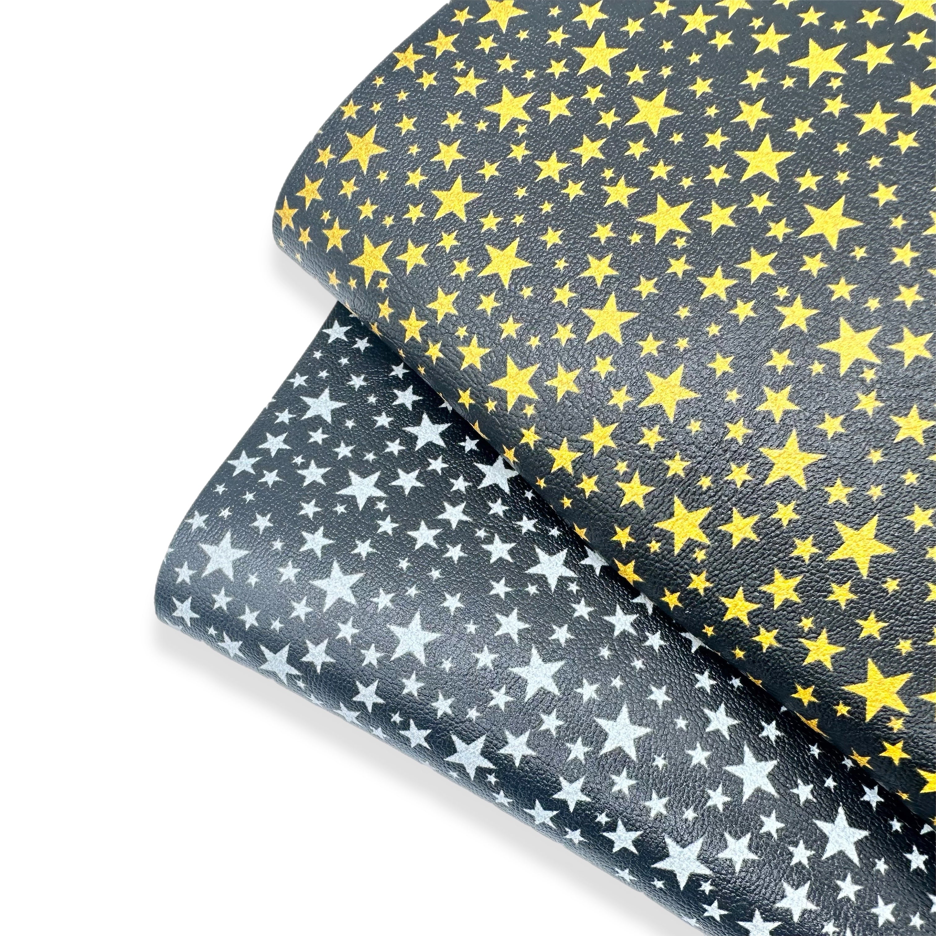 Sparkle Stars on Black Premium Faux Leather Fabric