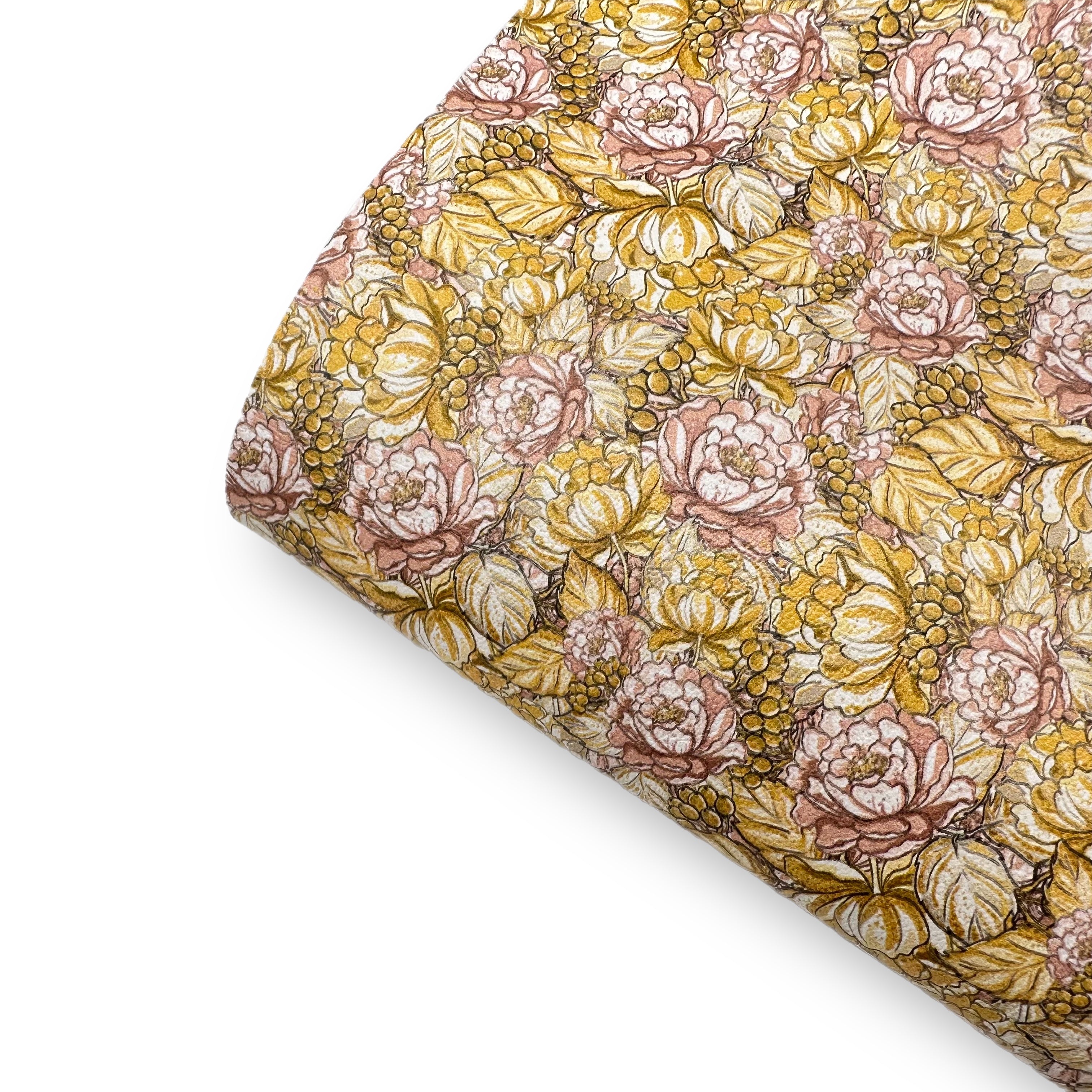 New year golden florals Premium Faux Leather Fabric Sheets