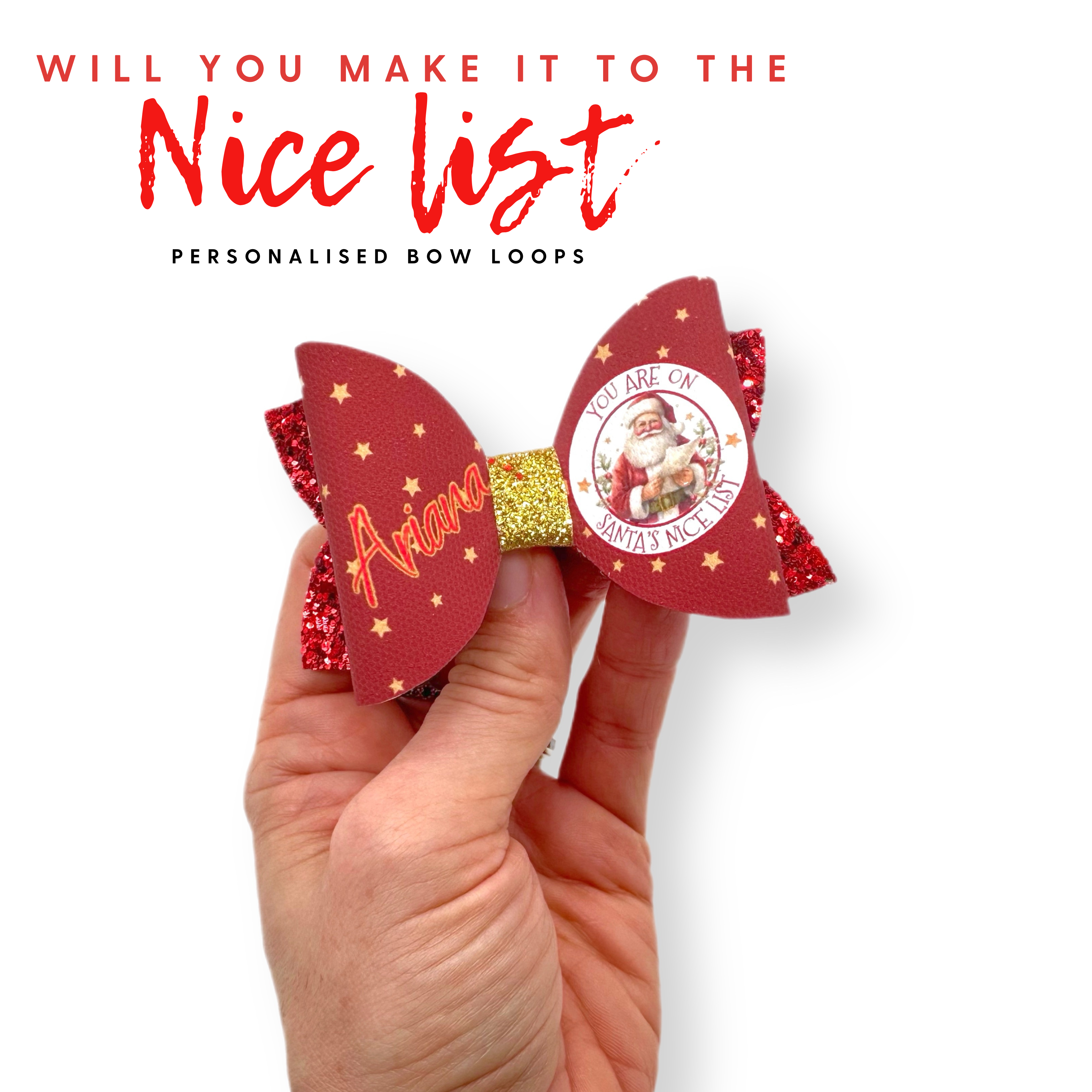 Nice List Stars 3.5” Create your own Personalised Bow Loops