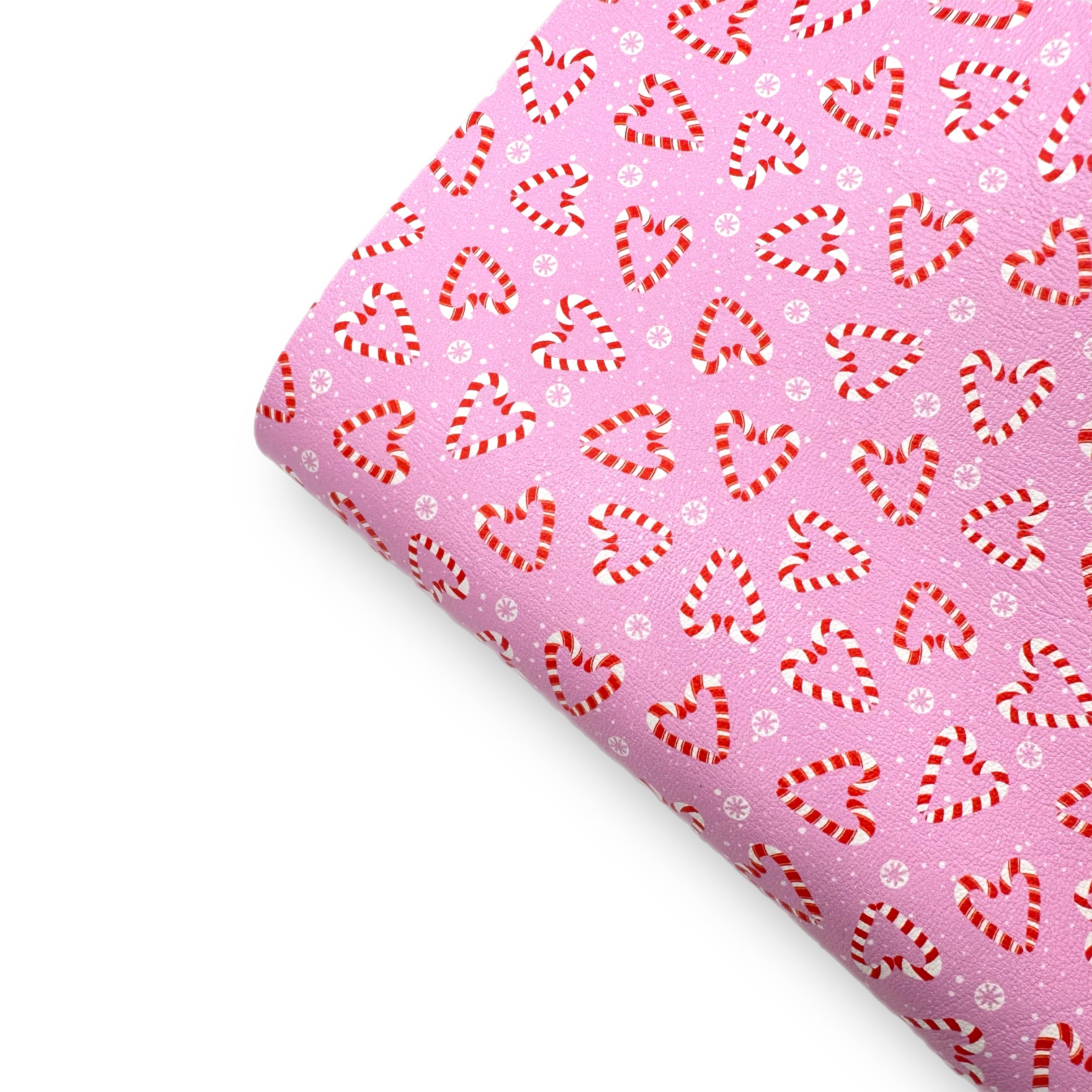 Pink Candy Cane Lane Premium Faux Leather Fabric Sheets