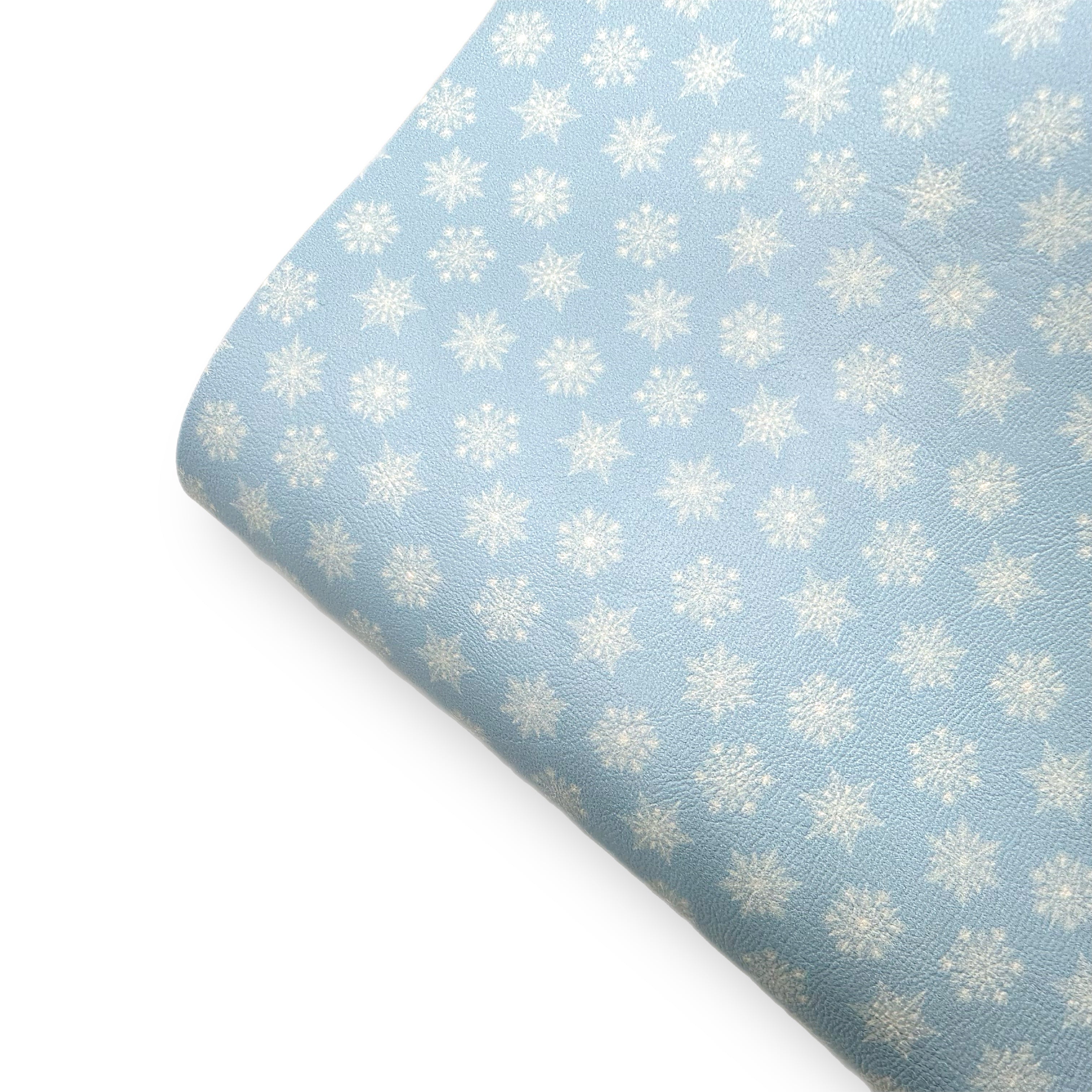 Soft Blue Snowflakes Premium Faux Leather Fabric Sheets