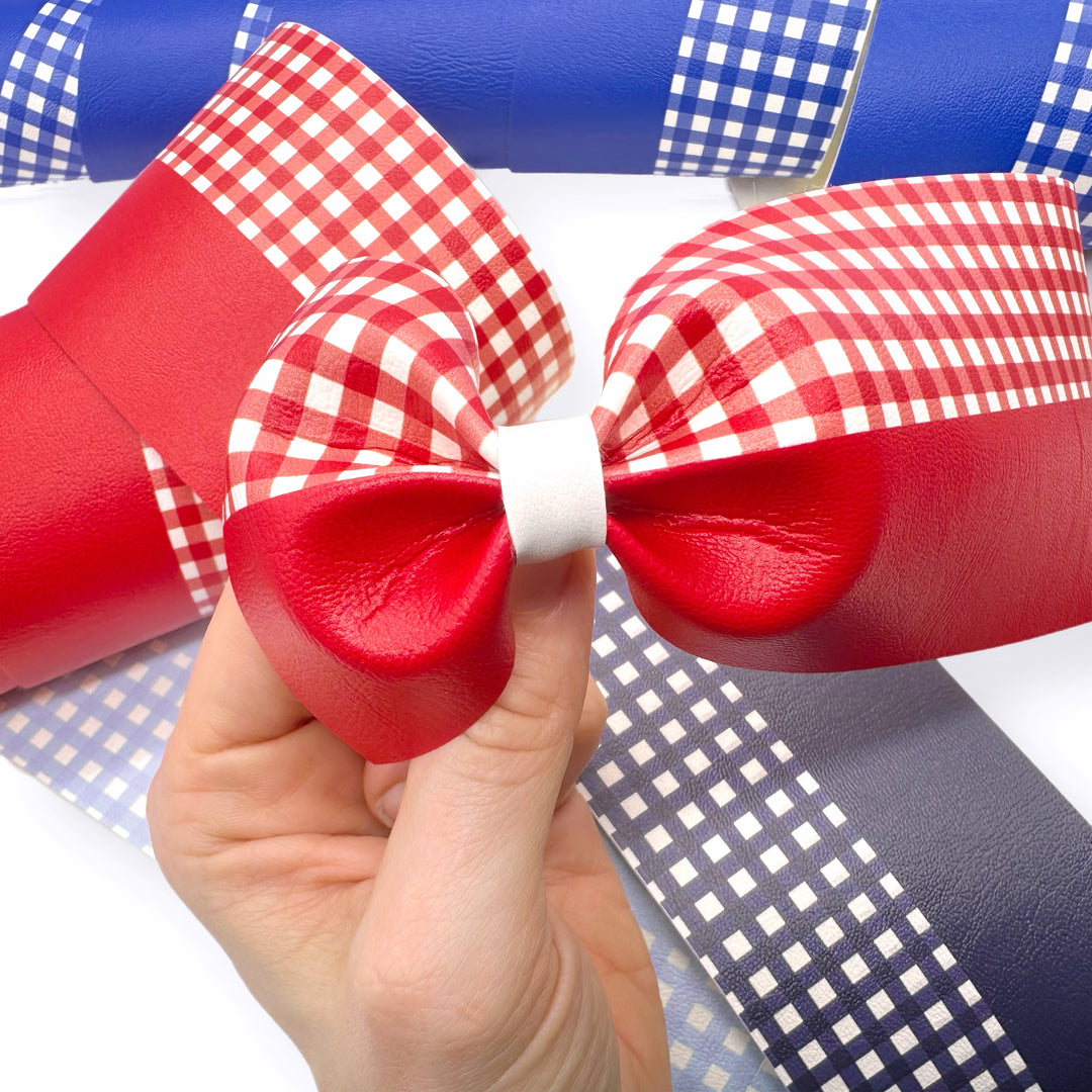 Half Half School Gingham Bow Strips Faux Leather Mega Bow Strips