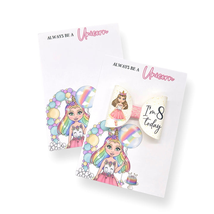 Rainbow Unicorn Birthday Dolly's 3.5” | Pre Cut DIY Hair Bow Loops with optional Glitter Tails